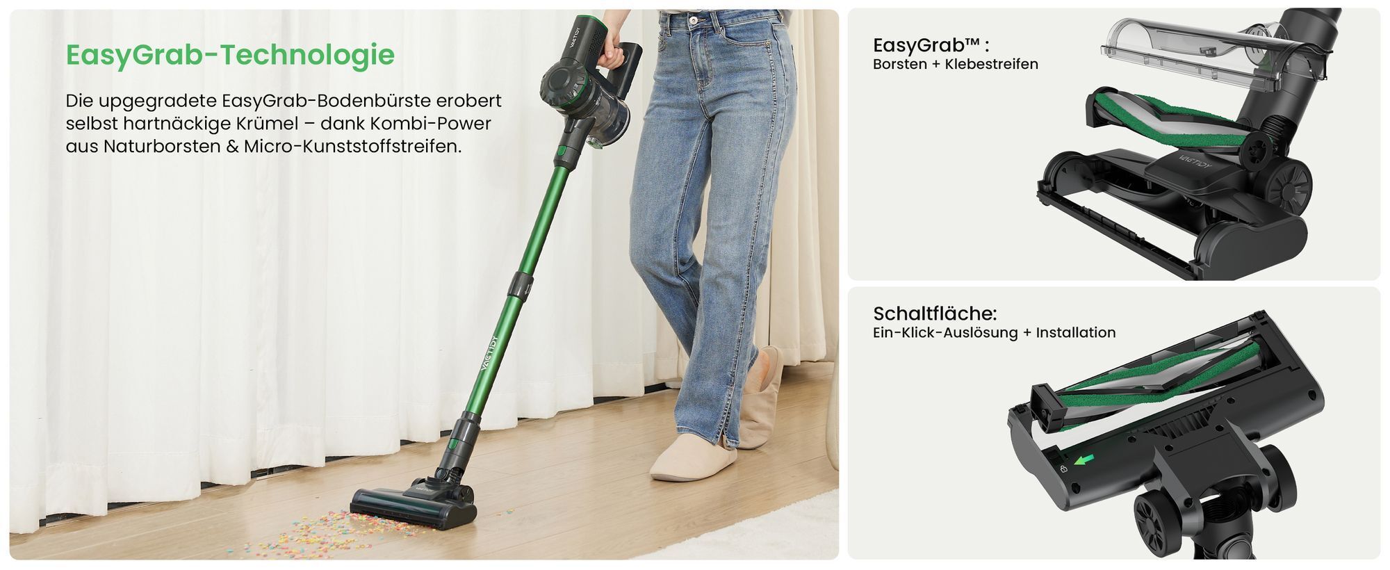 Vactidy V9 Pro Akkustaubsauger Kabellos 40000Pa Hartböden Teppich Staubsauger Allergiker Tierhaare