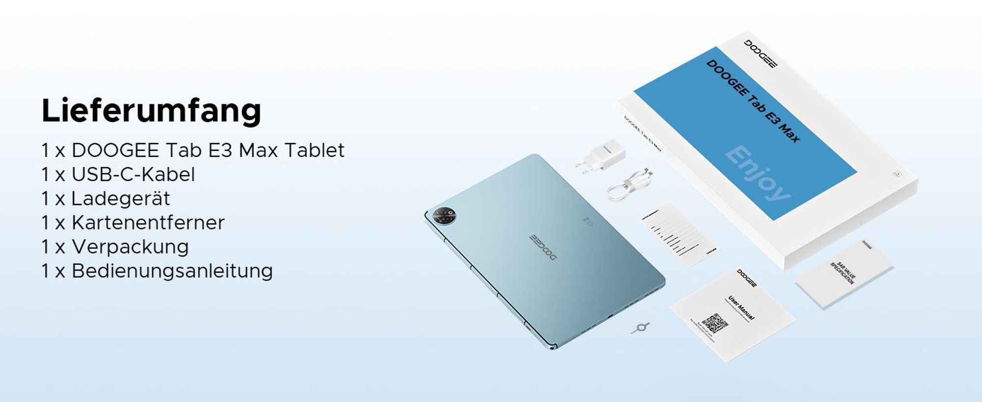 DOOGEE Tab E3 Max Android 16, 14 Zoll, 4G LTE, 48GB(8+40)+256GB(bis 2TB erweiterbar), 13500mAh/18W, 4G LTE, Widevine L1