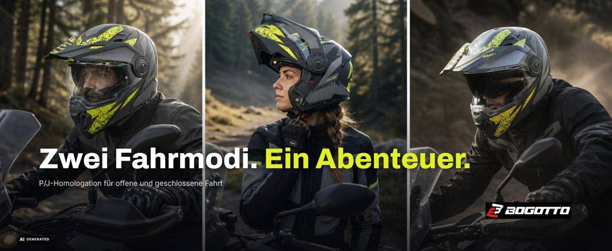 Bogotto FG-102 Safari Fiberglas Enduro Klapphelm Helm, schwarz matt/grau, XL