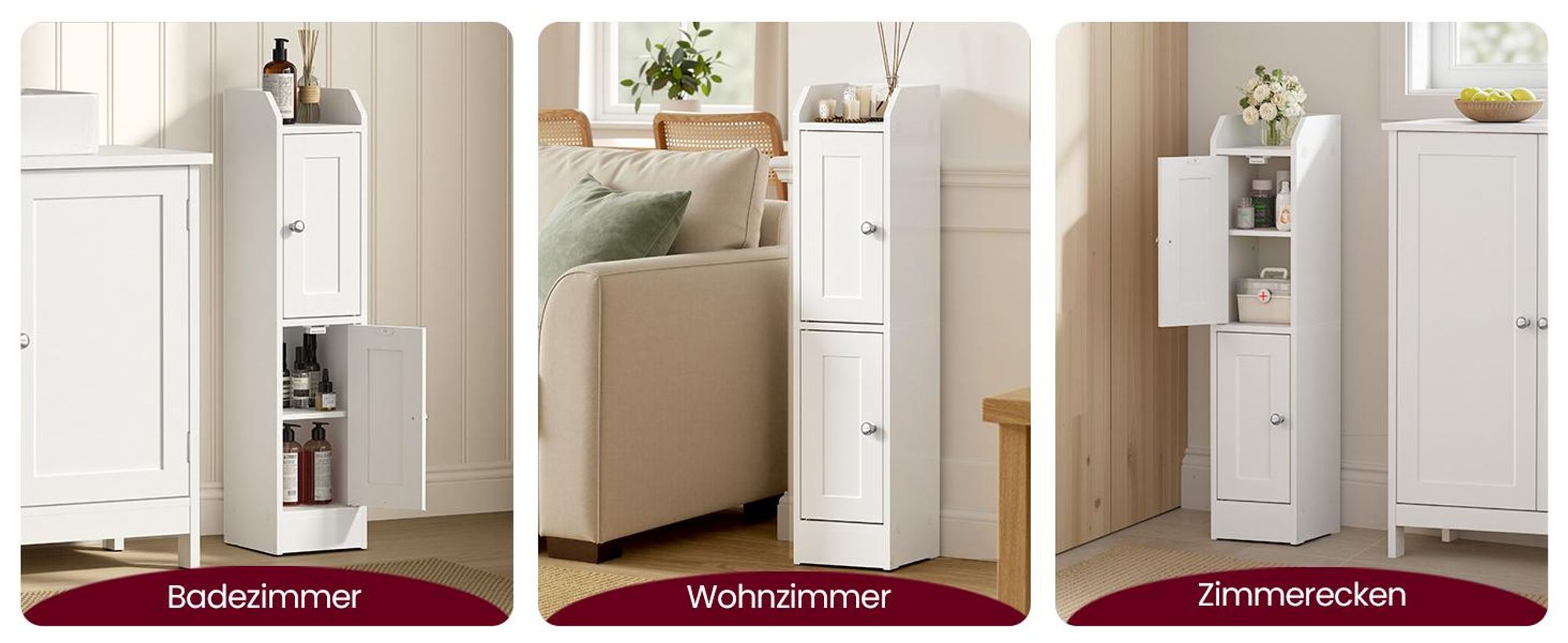 VASAGLE Schmaler Hochschrank, Badschrank, mit verstellbaren Ablagen, Badezimmerschrank für Bad, Landhausstil, weiß