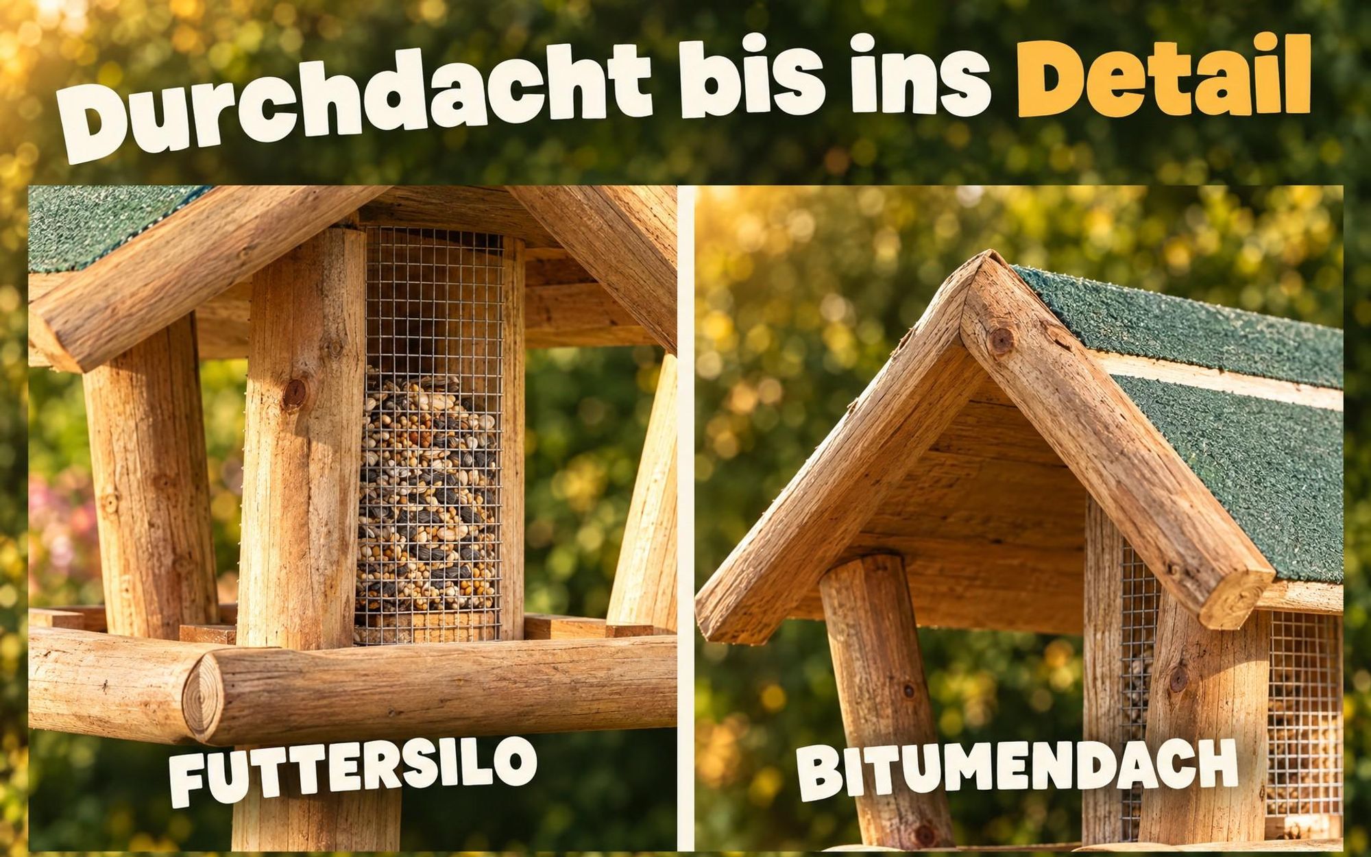 Vogelhaus zooprinz Bird Farm | mit Ständer | massives Kiefernholz | Bitumendach | für Balkon, Terrasse & Garten