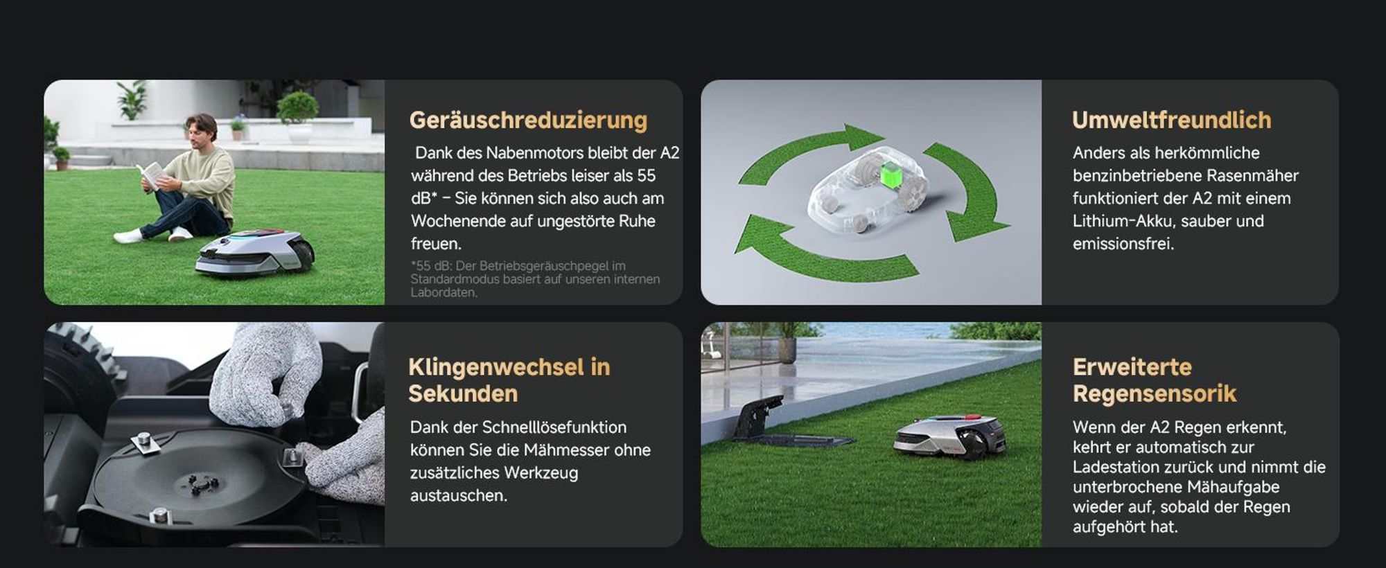 DREAME A2-1200 Akku-Mähroboter mit RKT,1200m²,360° 3D-LiDAR&KI-Vision,26,5° Steigung,U-förmige Mähbahn,5cm EdgeMaster Präzisionsschnitt,Dual-Map,App