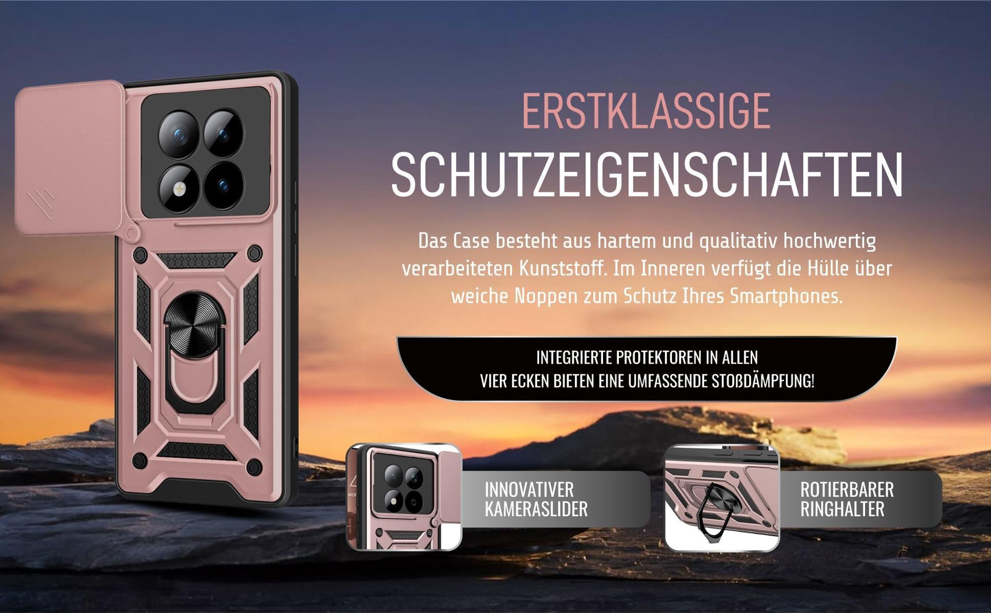 Handycase in Rosegold für Xiaomi Redmi Note 15 Pro+ 5G mit Ringhalter