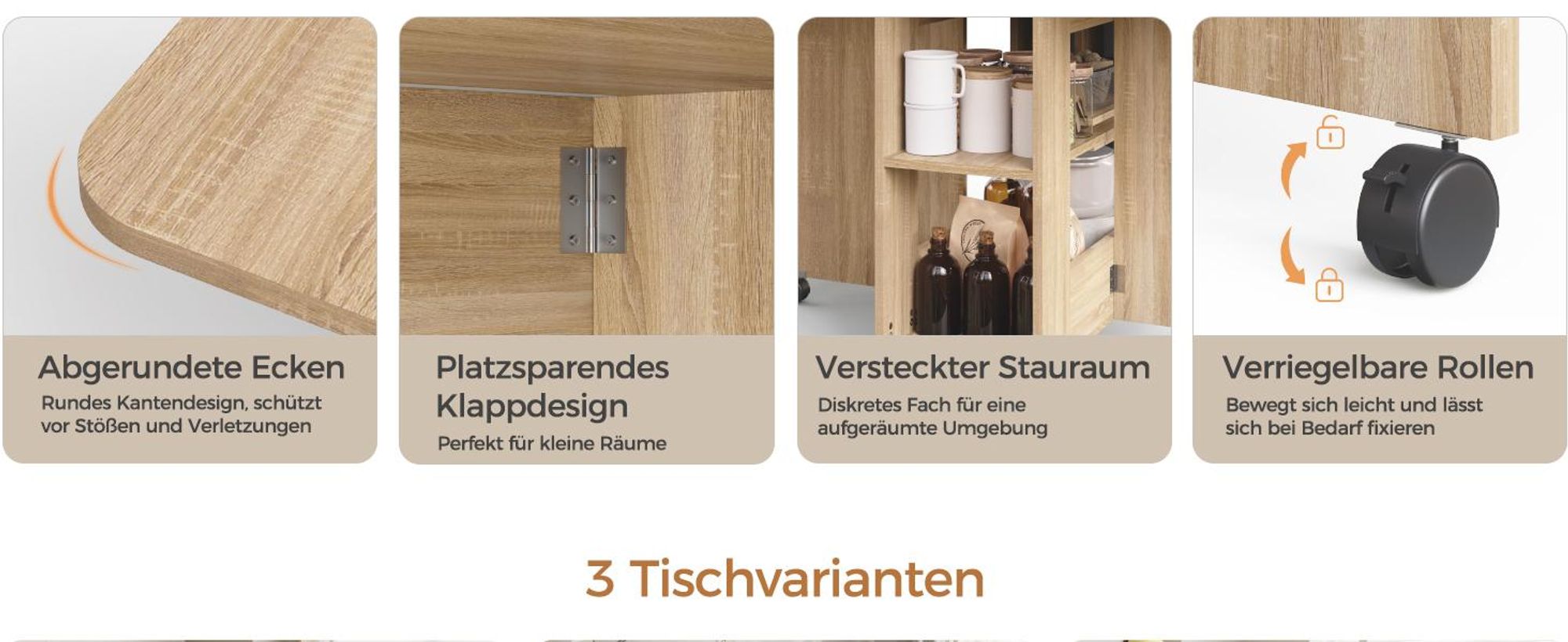 Mondeer Esstisch mit 4 Hockern Platzsparend (120x80→33x80cm), Rollbar mit Bremsen, 3-in-1 Funktion & Schnell Aufgebaut Eiche und Weiß