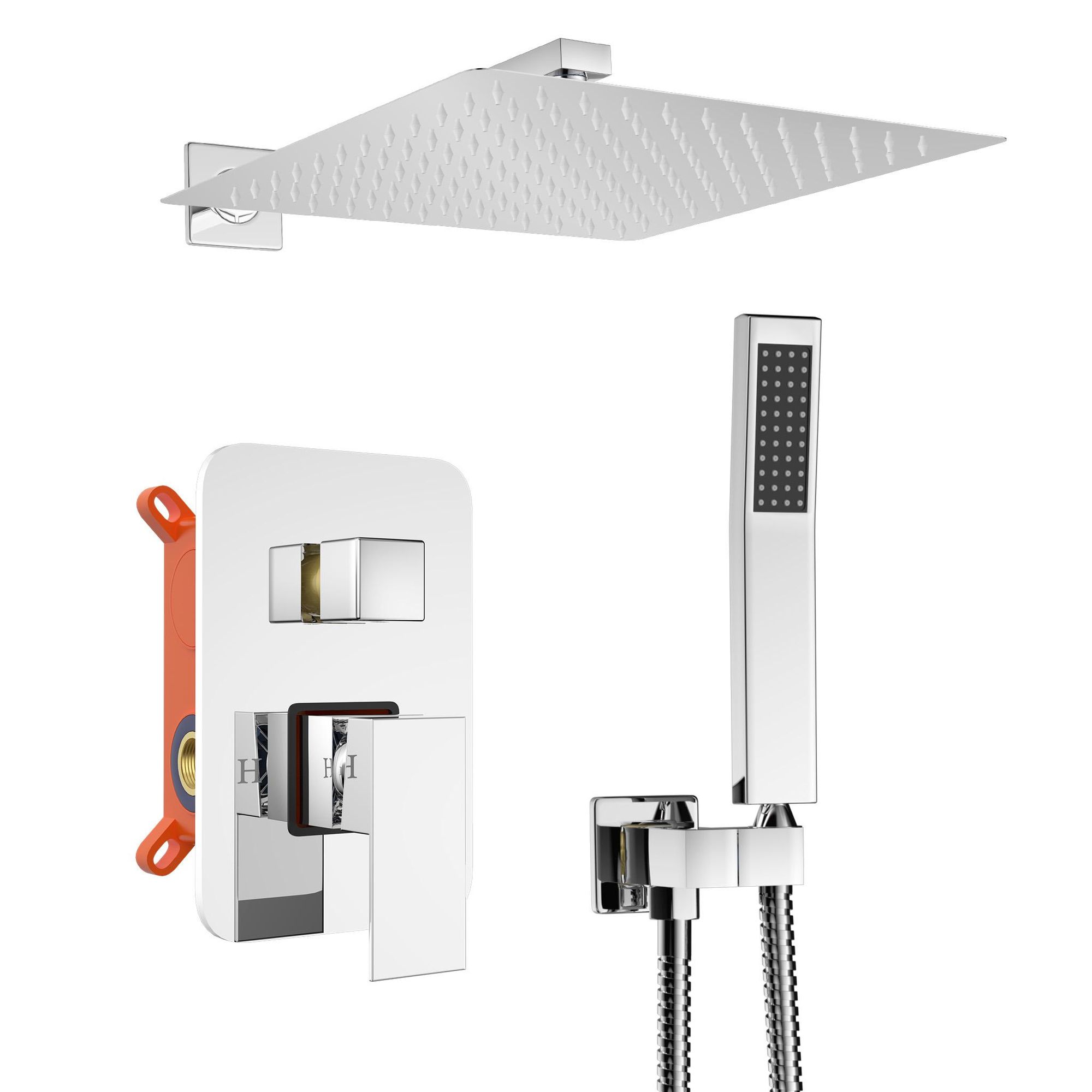 ROSEJANE Unterputz Duscharmatur Set mit Regendusche 30 × 30 cm, Duschsystem mit Kopfbrause und Handbrause, Edelstahl, G1/2, Matt-Schwarz