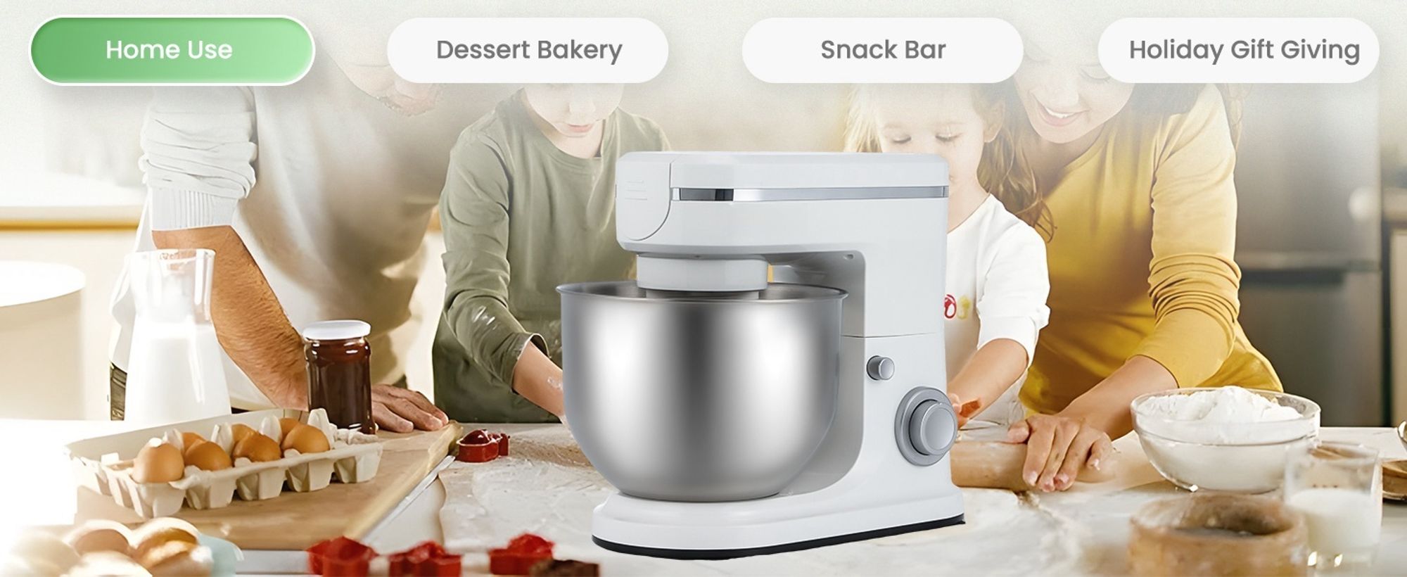 Traumheim® XS-002 6L 3-in-1 Multifunktions-Standmixer, 1500W Küchenmaschine,6+P Geschwindigkeit,Knetmaschine mit 3 Zubehörteilen und Schüssel (Weiß)