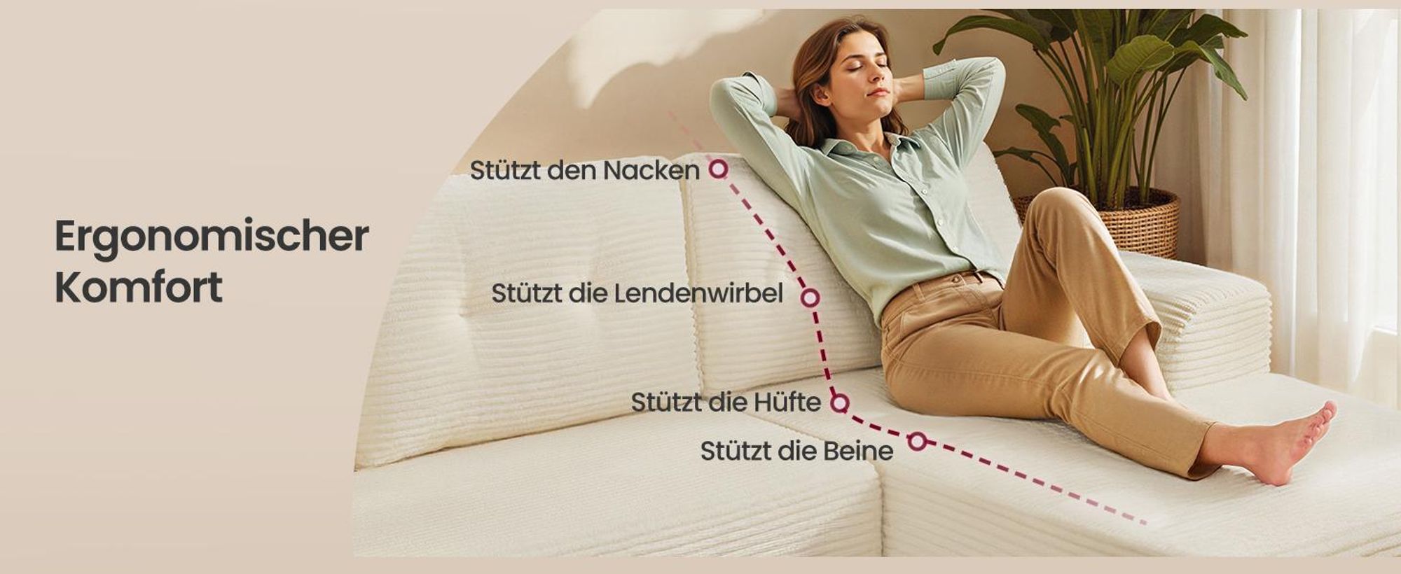 VASAGLE modulares Sofa 244 cm breit, vakuumverpackt, keine Montage erforderlich, mit großer Chaiselongue rechts