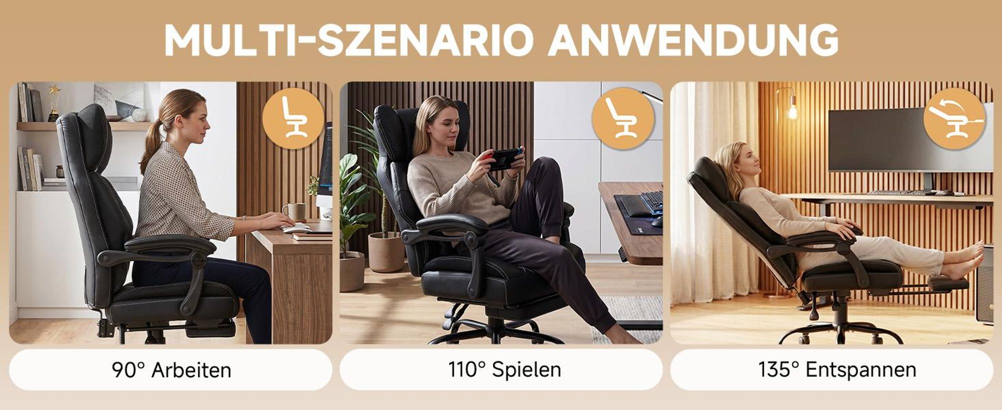 GTPLAYER Gaming Stuhl, Ergonomischer Bürostuhl mit Fußstütze und Lendenstütze, Hochlehner Chefsessel für Große, breiter Computersessel, Höhenverstellb