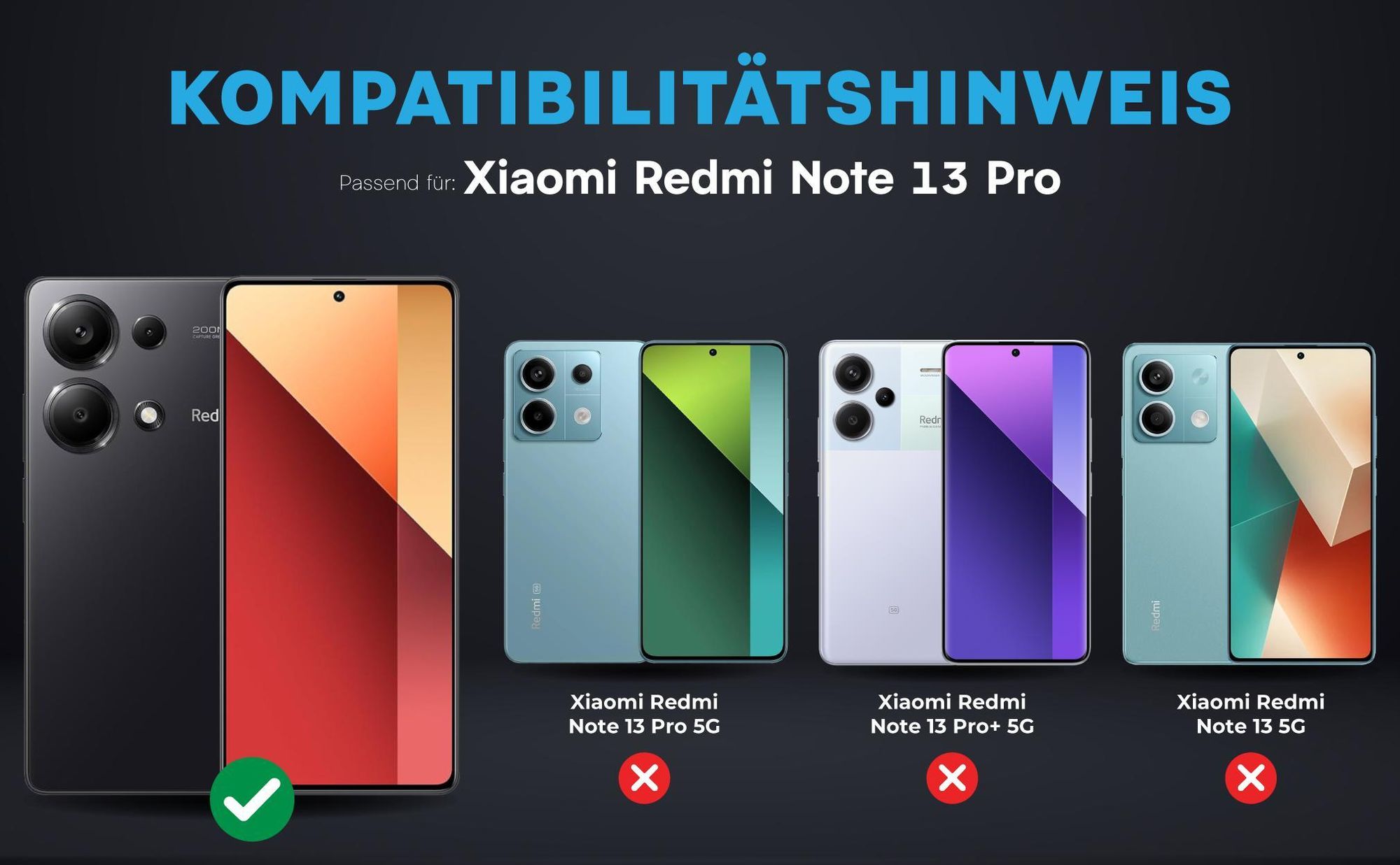 Kompatibilitätshinweise Kameraglas für Xiaomi Redmi Note 13 Pro