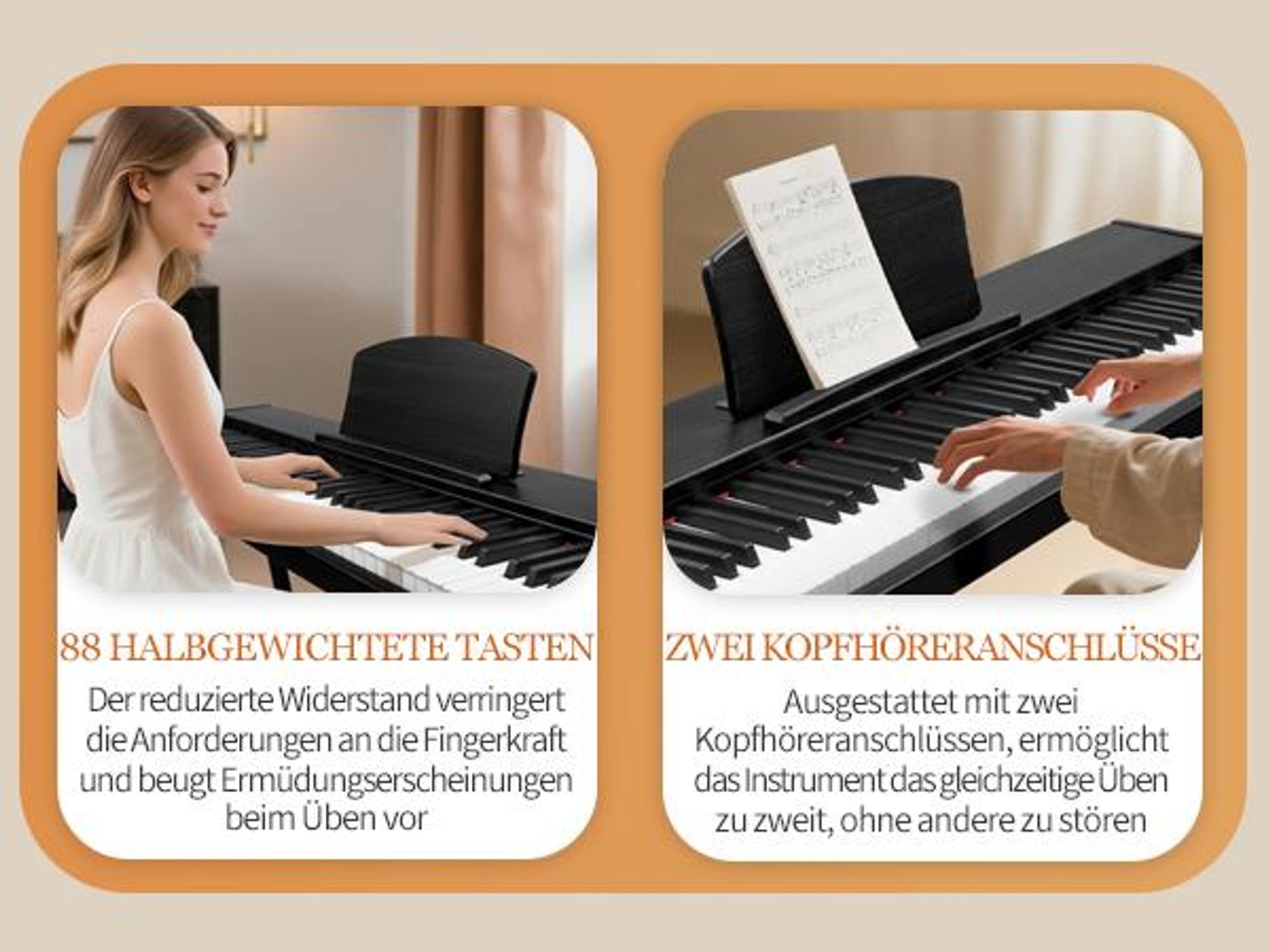FCH 88-Tasten E-Piano halbgewichtete Tasten, Digital Keyboard mit Dual-Bluetooth, Aufnahmefunktion, Transponierung & Dual-Keyboard-Funktion,Schwarz