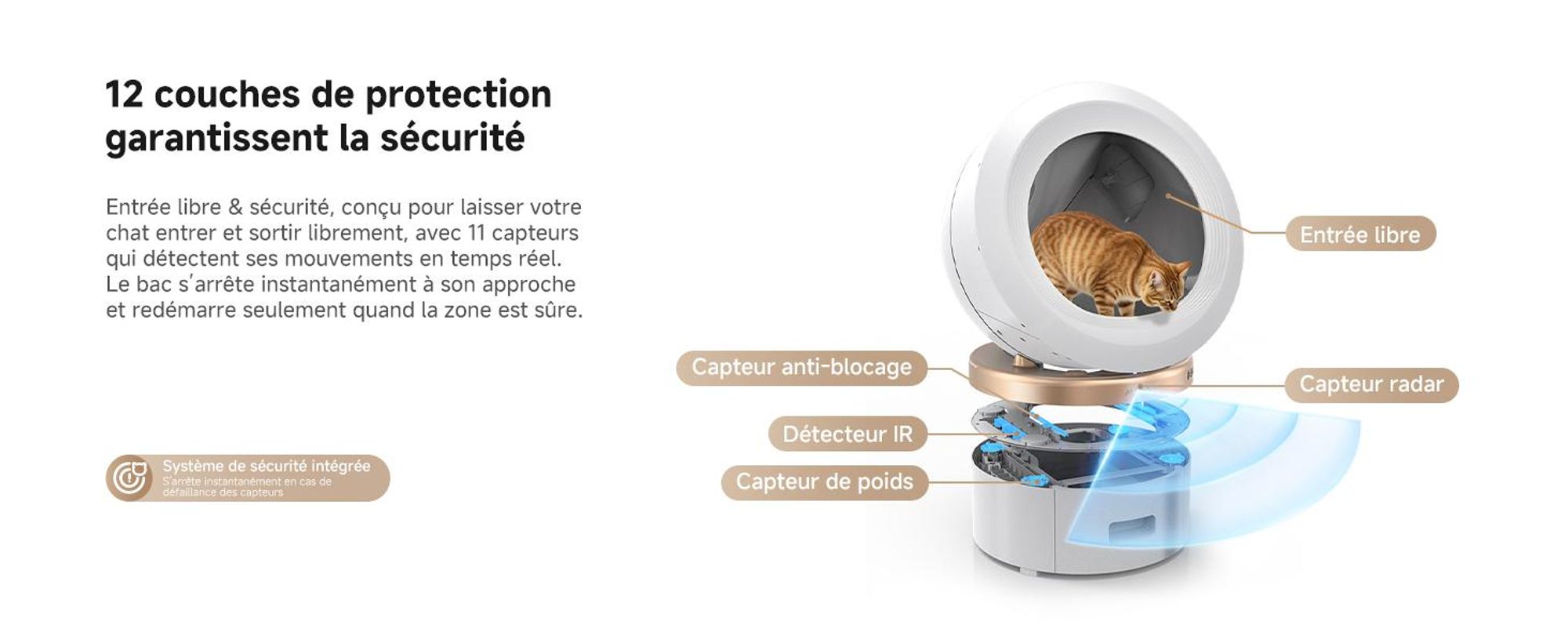 MOVA LR10 Prime Bac à litière automatique blanc, 110 L d’espace intérieur, jusqu’à 15 jours de nettoyage autonome, double système anti-odeurs, 12 disp