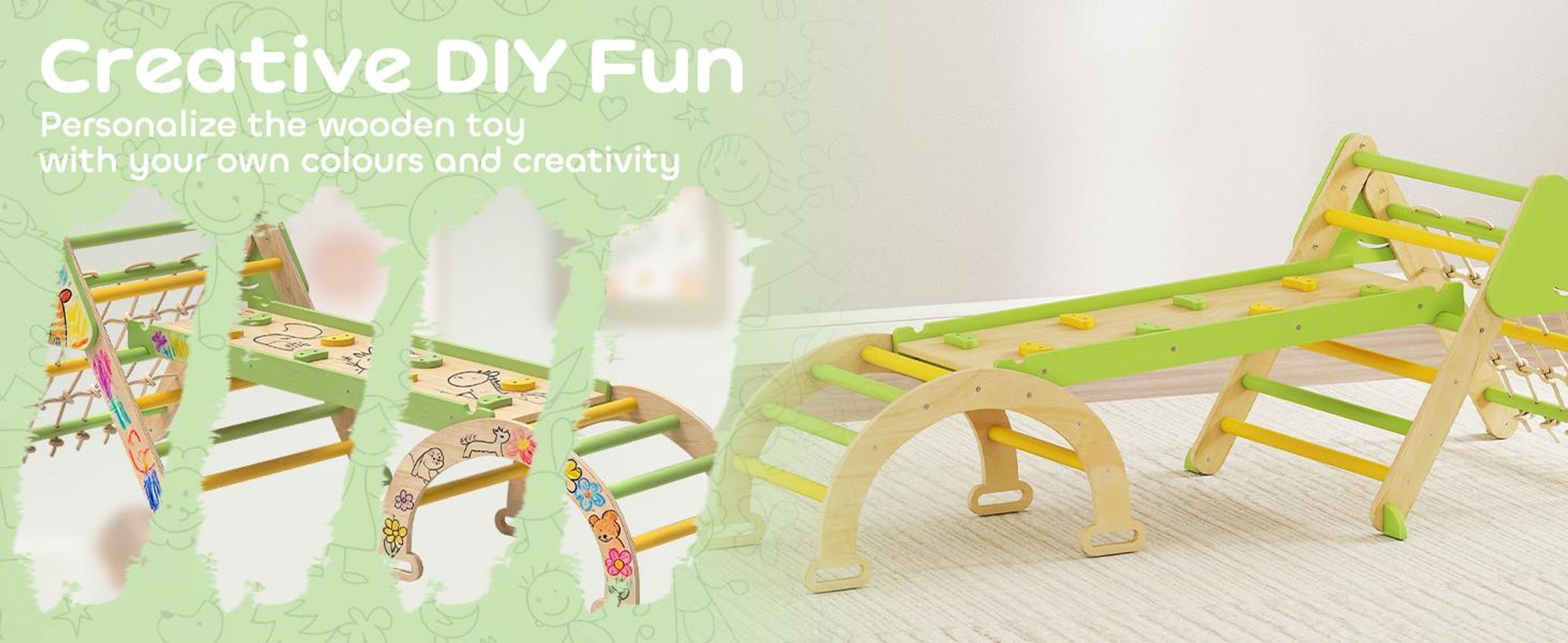 AIYAPLAY 8 w 1 Drewniana konstrukcja do wspinania się w stylu Montessori – trójkąt z łukiem do wspinania się