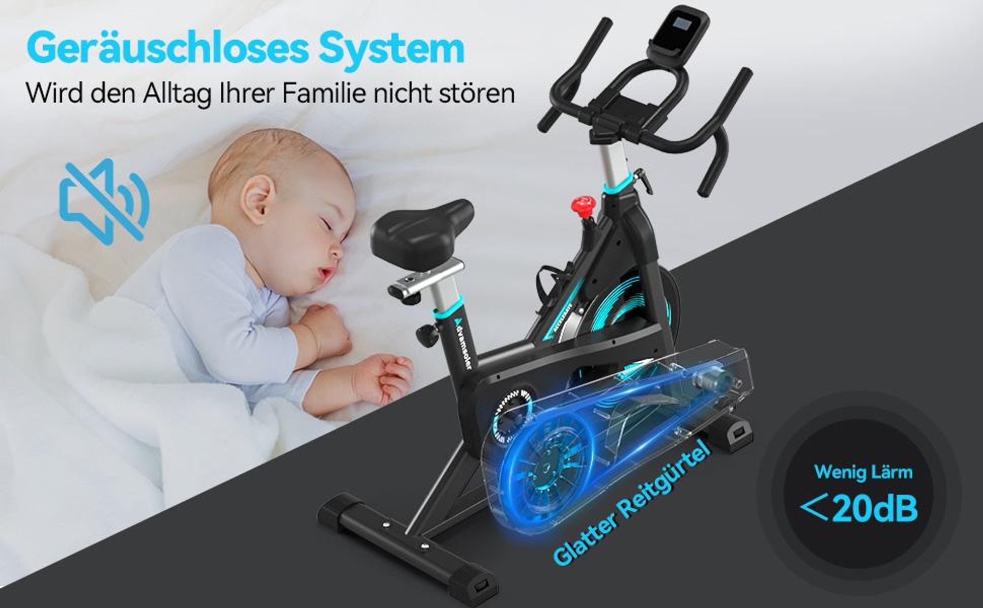 Heimtrainer Fahrrad mit App, Ergometer Hometrainer Fahrrad mit Verstellbarem Widerstand, Leises  Bike Indoor mit LCD-Monitor, Belastbar 160 kg