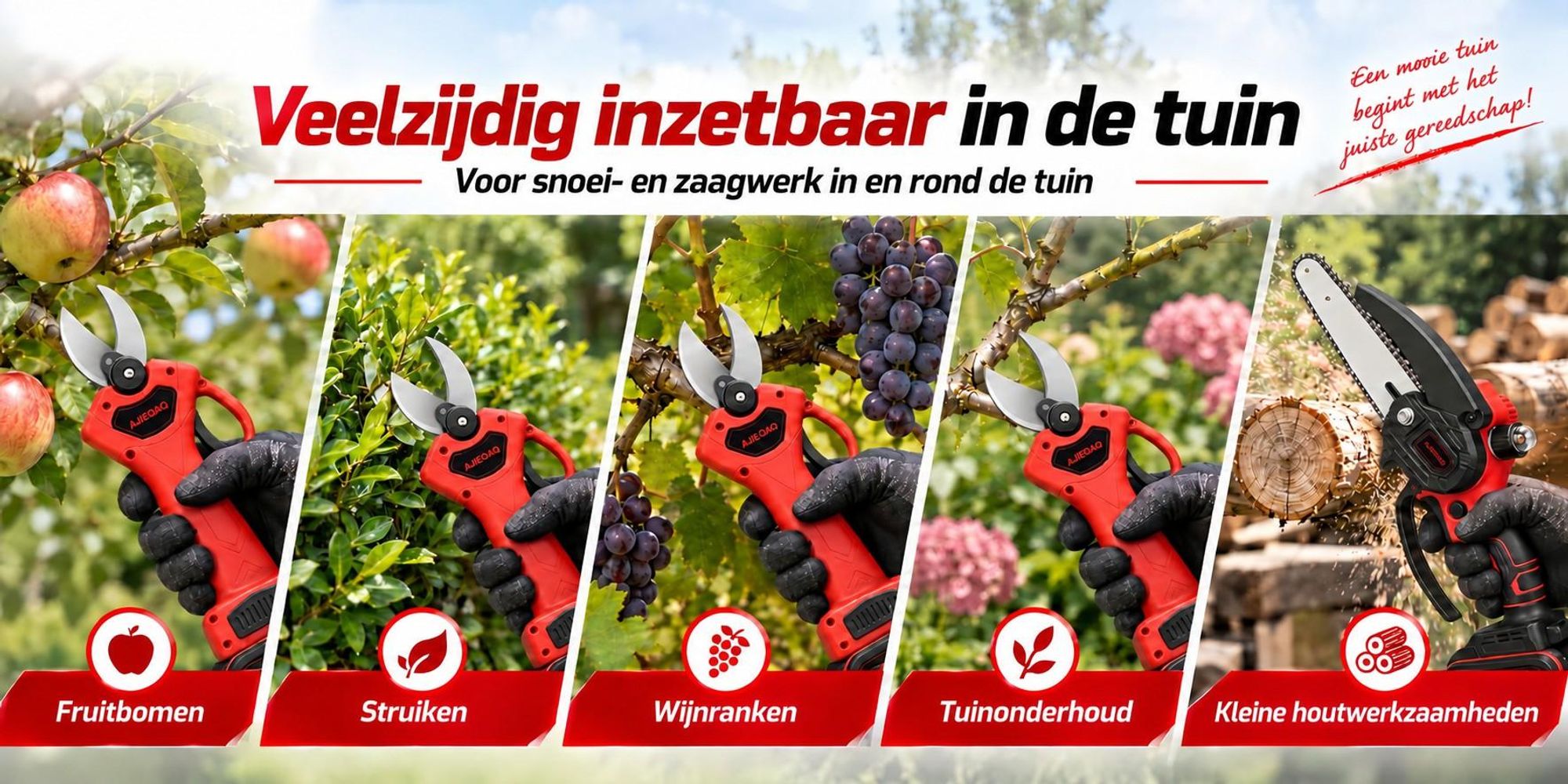 2-in-1 Accu snoeischaar & mini kettingzaag 21V Brushless, accu takkenschaar 25 mm SK5, 6 inch accu kettingzaag, 2×2,0Ah accu’s