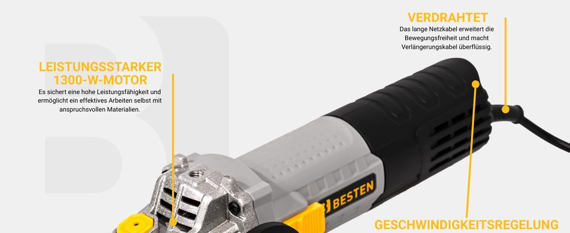 Winkelschleifer 125 mm 1300W, Drehzahlregelung, Softstart, 10× Trennscheiben