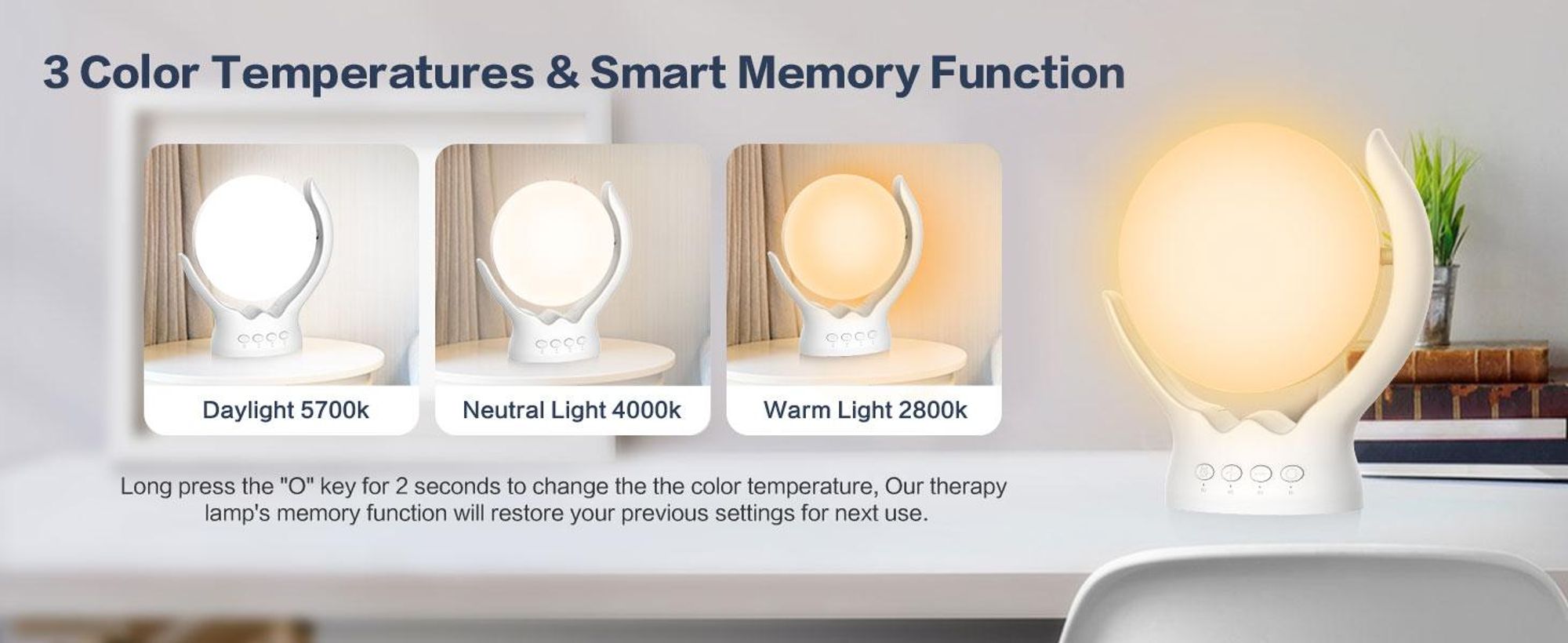Stufenlos dimmbare Lichttherapielampe,UV-frei, 10.000 Lux, Therapielampe, rotierende Lichttherapielampe mit 5 Helligkeiten, 3 Farbtemperaturen, timbar