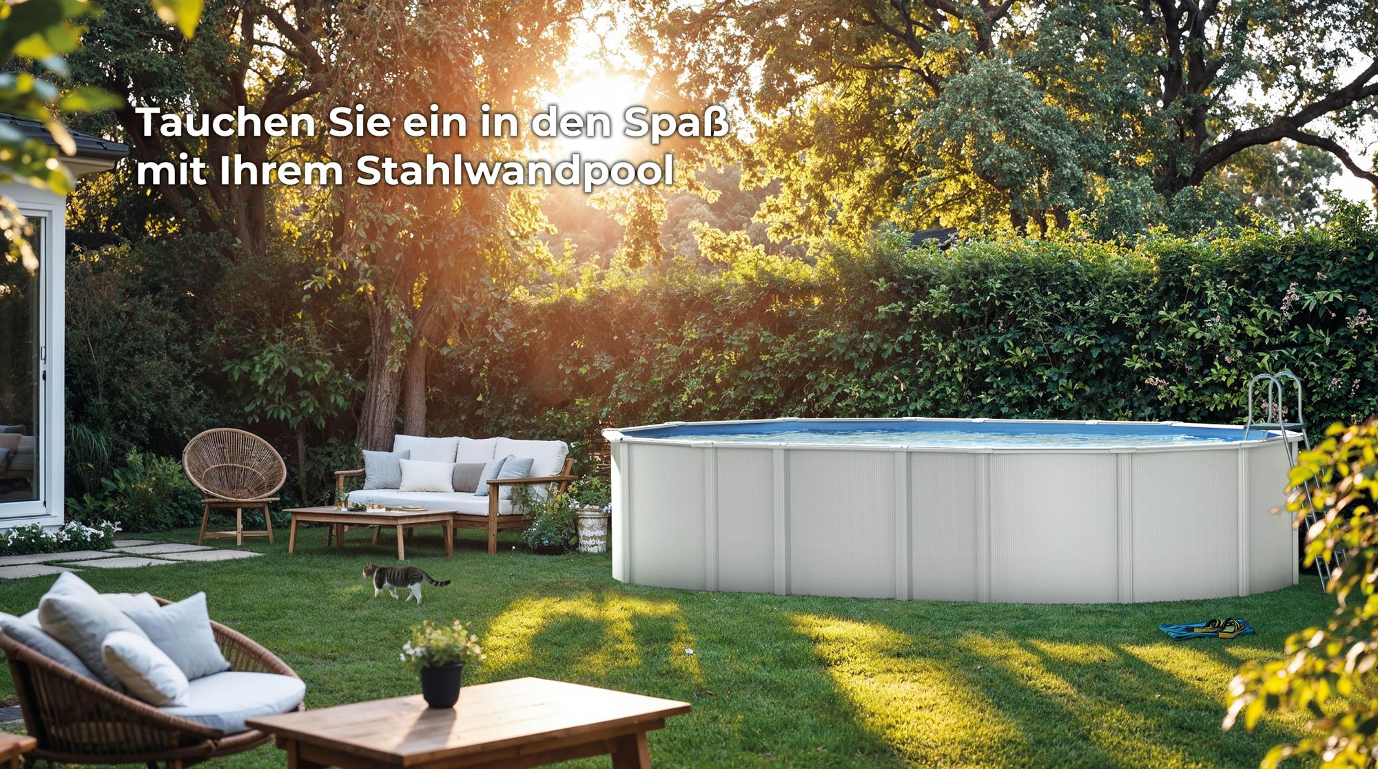 GRE Ovaler Stahlwandpool in Weiß KITPROV6188 – 610 x 375 x 132 cm, Komplettset + GRATIS Elektrischer Poolreiniger VCB50