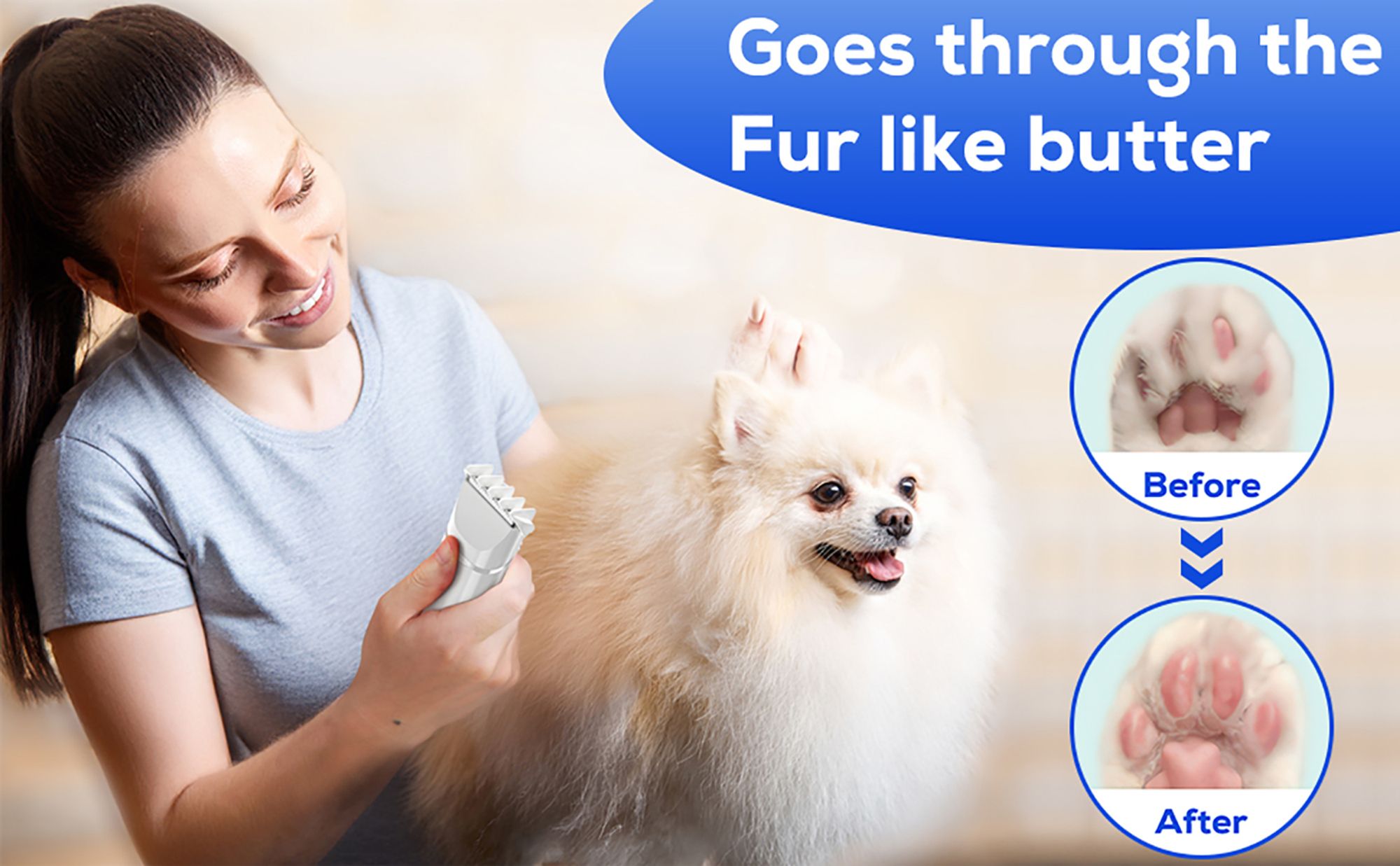 Pfotentrimmer für Hunde, USB Wiederaufladbar Hundeschermaschine, Leiser Hundepfotentrimmer Pro Hundetrimmer mit LED Licht Trimmer, Hundepfoten