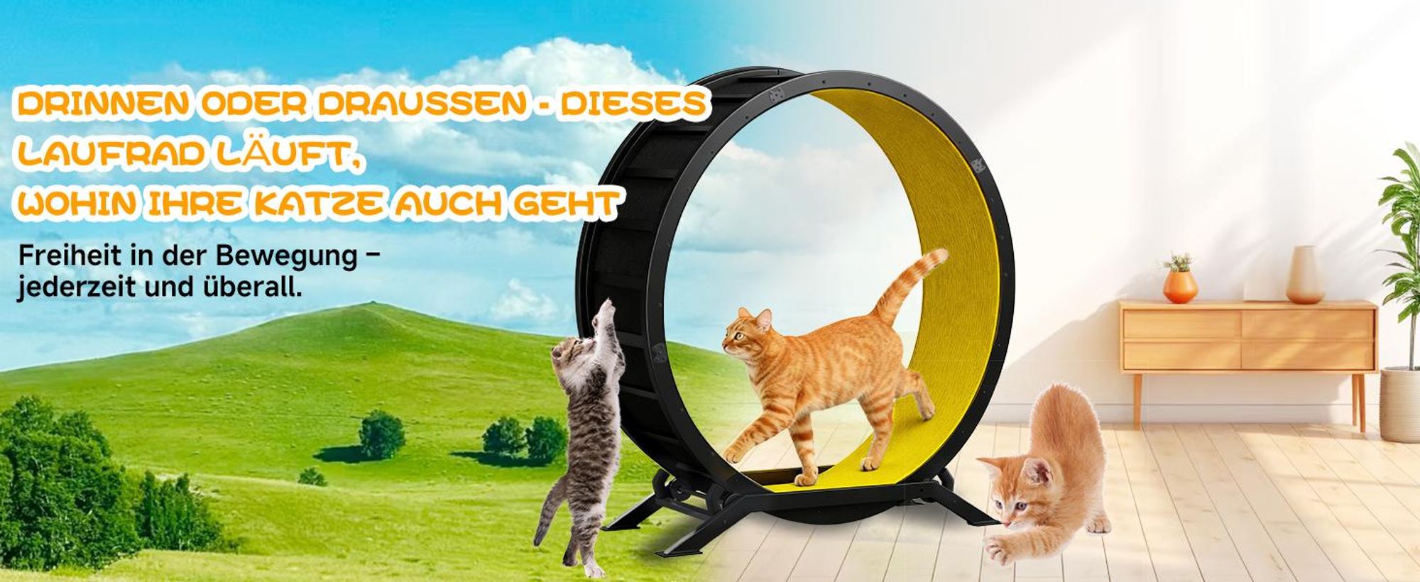 COMHOMA Katzenlaufrad, laufrad Katze, Extra großer 100 cm, ultraleises Laufrad mit Abnehmbarer Teppich und Spielzeug, Aufkleber, Verriegelung, Metall