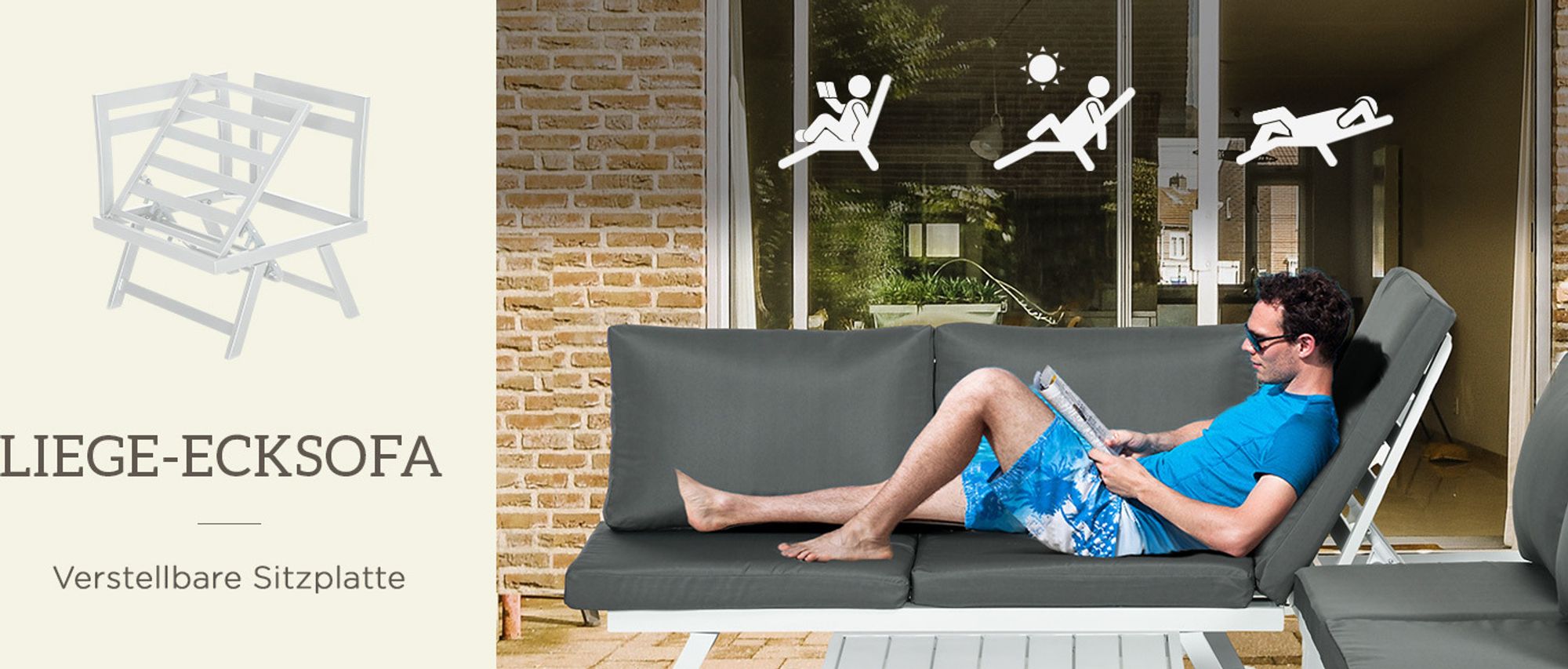 Outsunny 4tlg. Gartenmöbel-Set Balkonmöbel-Set mit Ecksofa Zweisitzer Couchtisch