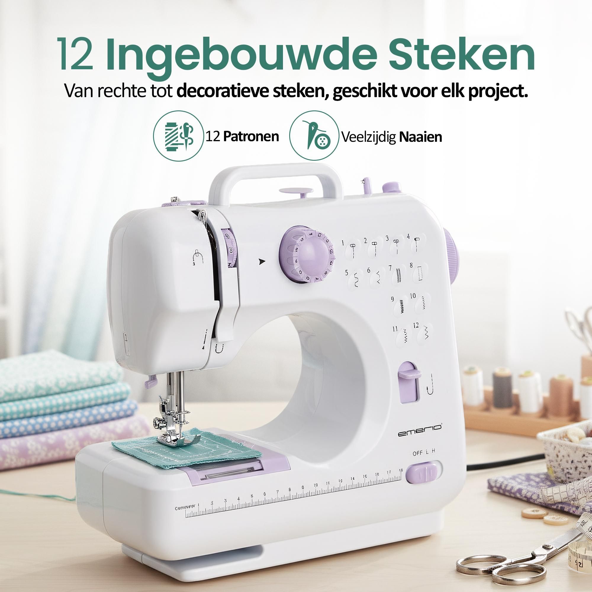 Emerio Naaimachine – 12 Ingebouwde Steekprogramma’s – Voor- en achteruit naaien – Auto-Reverse – Draadafsnijder – Verlichting – SEW-121820