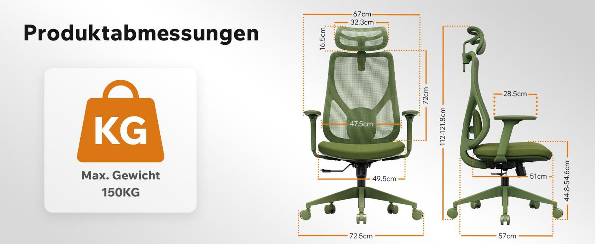 SENSE7 Moyo Ergonomischer Bürostuhl Schreibtischstuhl Grün 3D-Armlehnen Netzrücken Lendenwirbelstütze Chefsessel PC Stuhl Homeoffice 150 kg