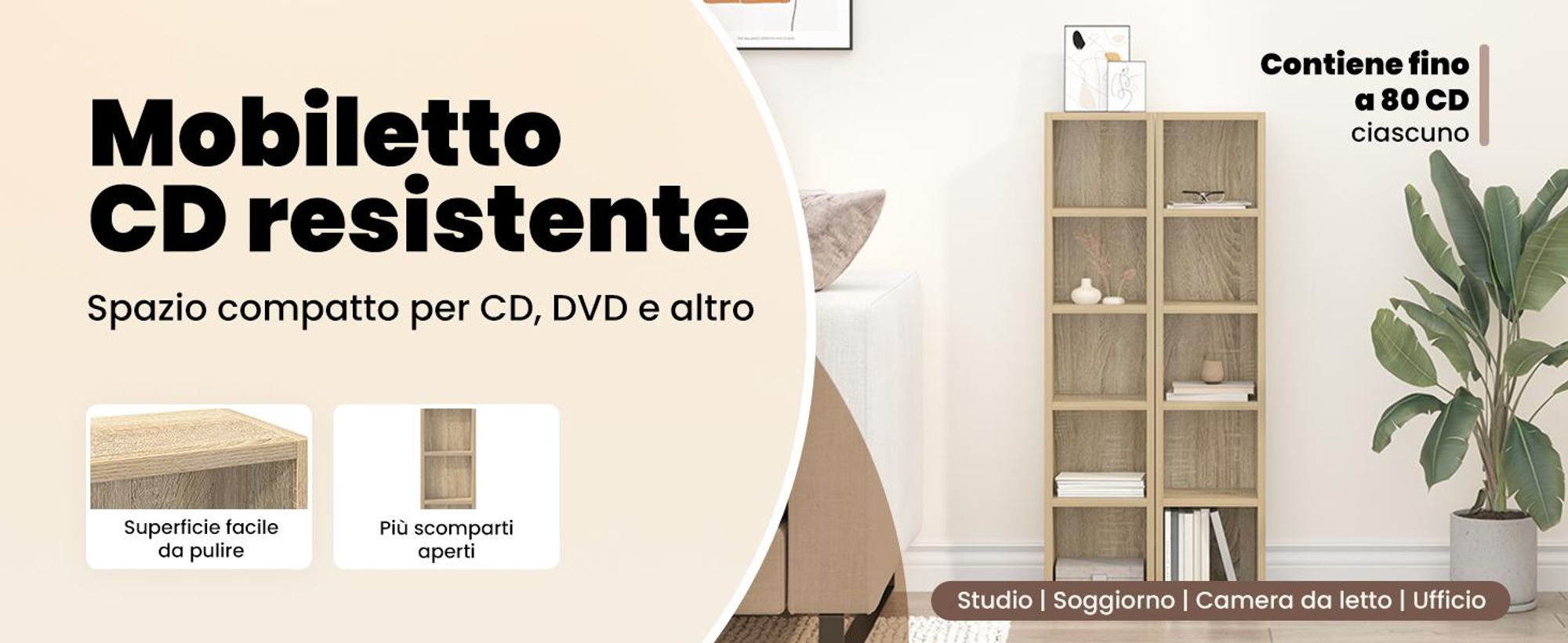 vidaXL Scaffali per CD 2 pezzi Rovere Sonoma 21x16x93,5 cm Materiale ligneo