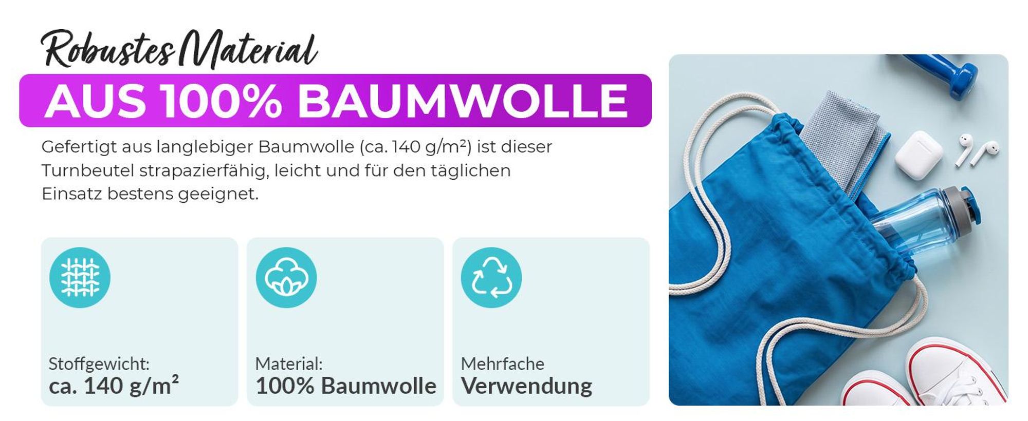 EllaTex Turnbeutel 37x46 cm – Gym Sack aus 100% Baumwolle mit Zugband, in Farbe: Burgund