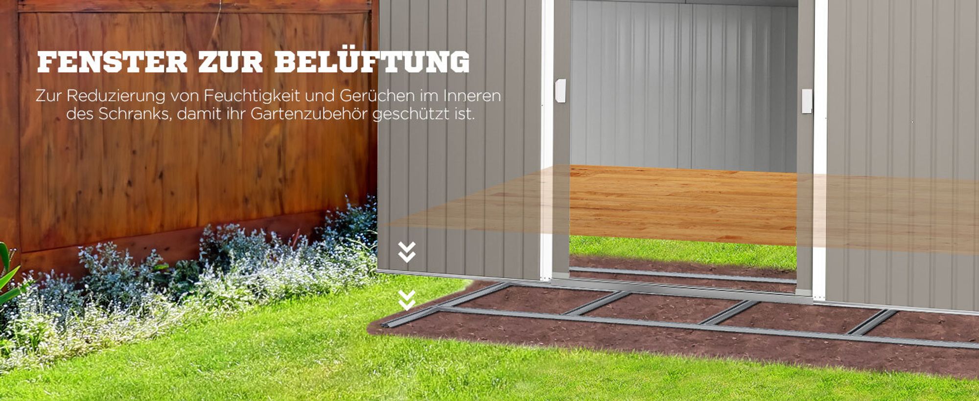 Outsunny Gerätehaus 12,4 m² Gartenhaus mit Pultdach, Schiebetür, Fundament