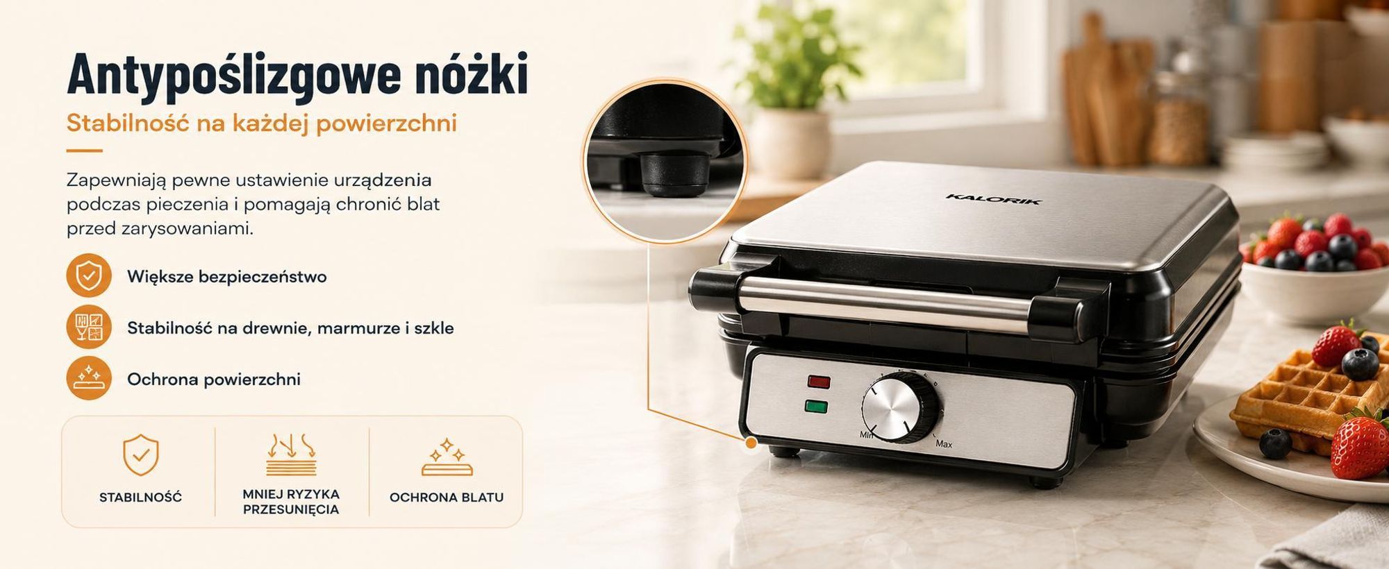 Gofrownica Kalorik 4 chrupiące gofry Regulowany termostat  1500 W