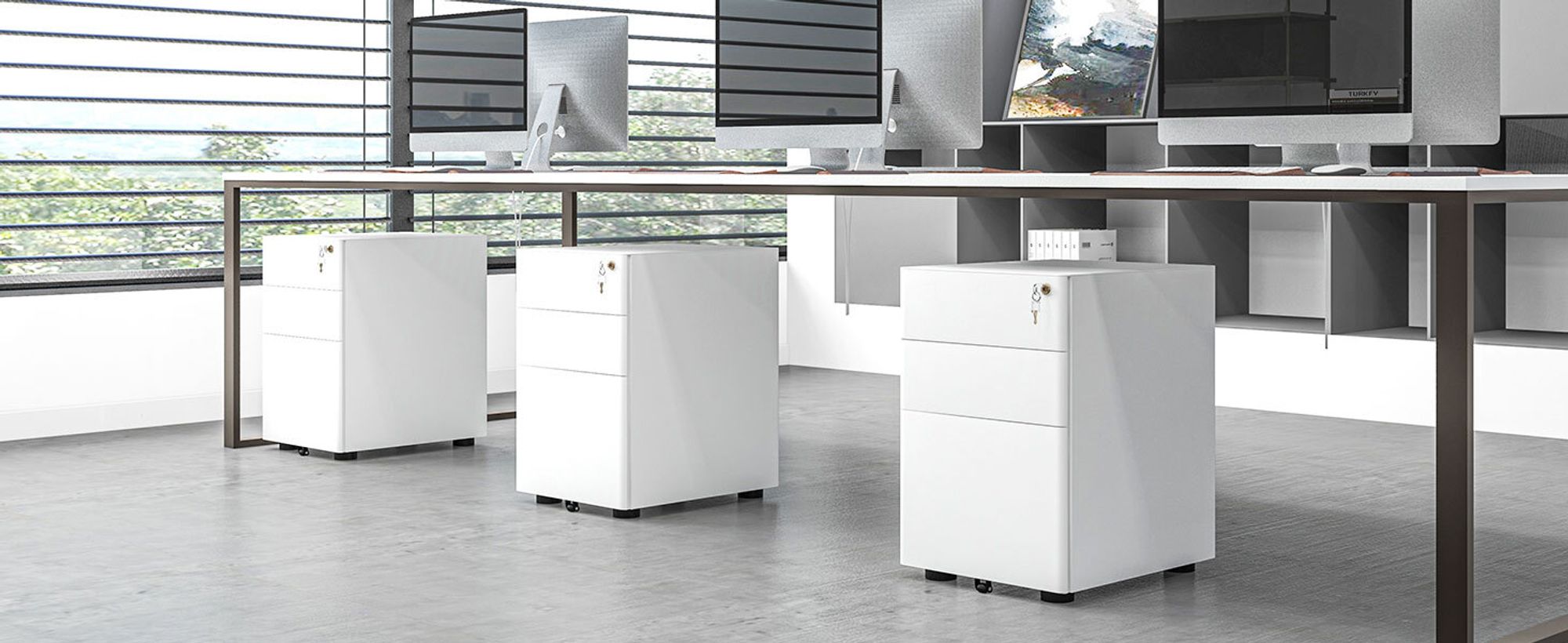 Vinsetto Rollcontainer, mobiler Aktenschrank mit 3 Schubladen, Büroschrank, Aufbewahrung, Stahl, Weiß, 39 x 48 x 59 cm