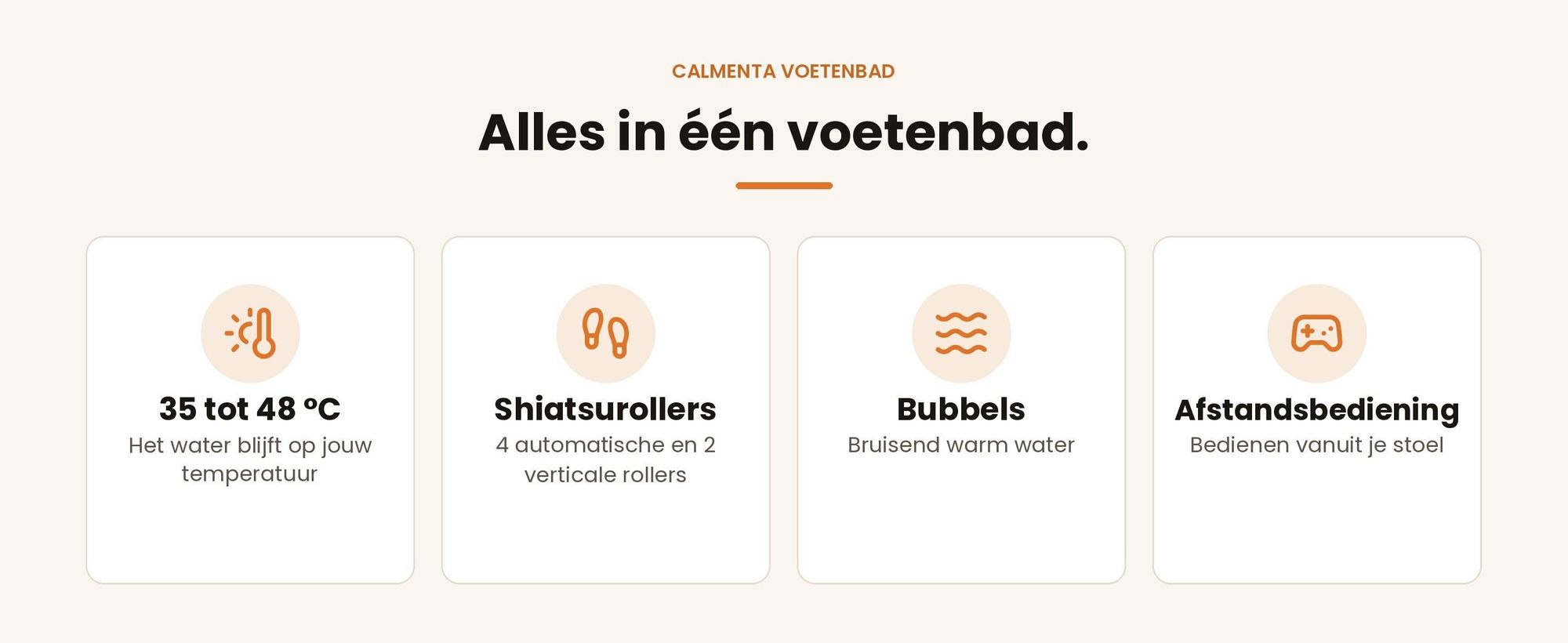 Functies van het Calmenta voetenbad: verwarming, shiatsurollers, bubbels en afstandsbediening