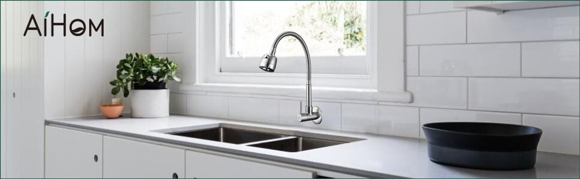 Wasserhahn Küche Kaltwasserhahn 360° Schwenkbar nur Kaltwasser, 2 strahlarten Kaltarmaturen Wasserhahn Kalt mit flexiblem Hals Edelstahl Wandmontage