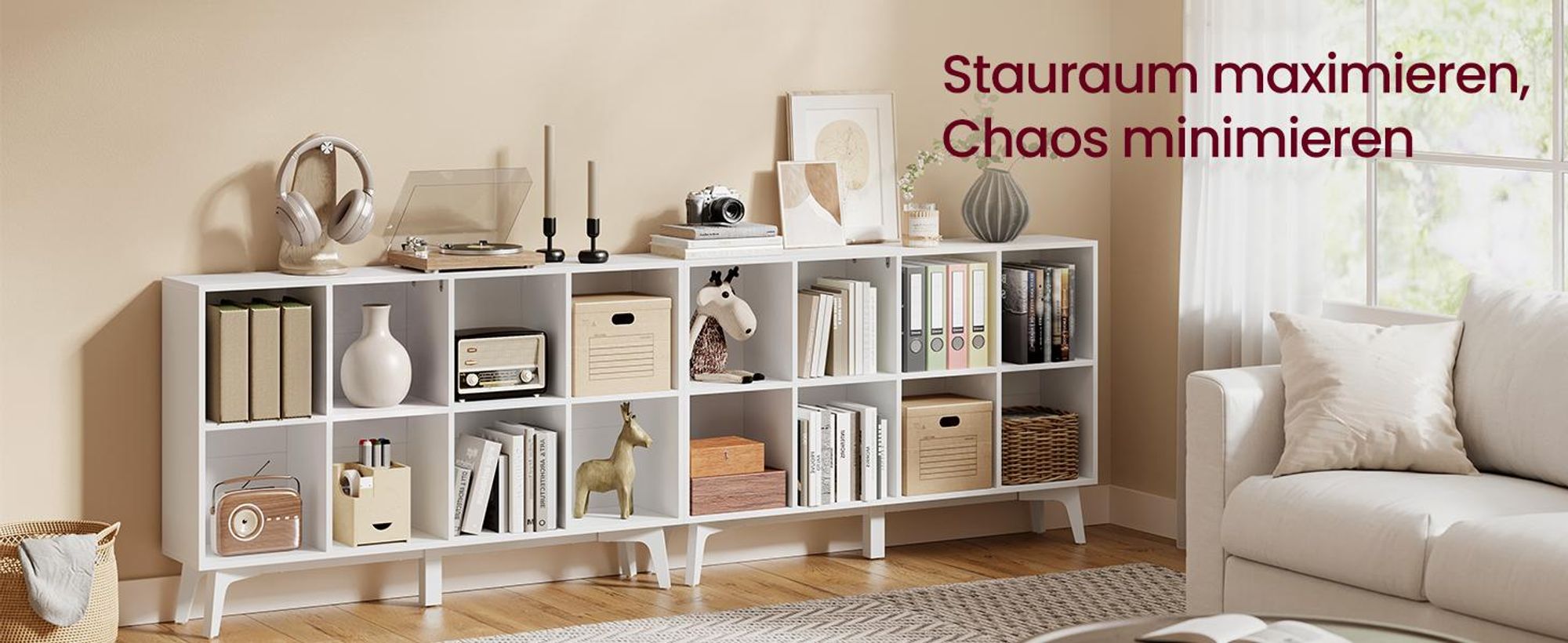 VASAGLE Bücherregal Standregal mit 8 Fächern Holzregal Mid-Century Modern 119,6 x 24 x 77 cm Weiß