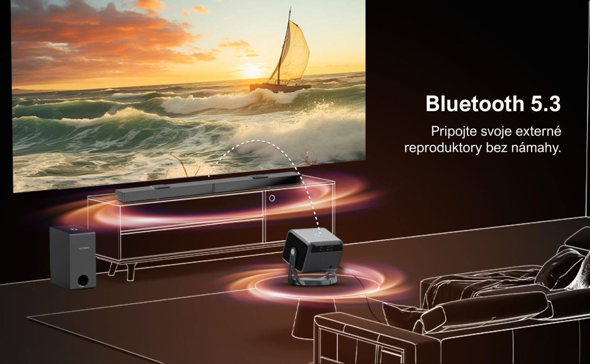 Projektor ULTIMEA Nova C40 s dekódovaním 4K a Android TV 11.0 1000:1, Dolby Audio, 600 ANSI, HDR10&HLG, s 90° kardanovým stojanom