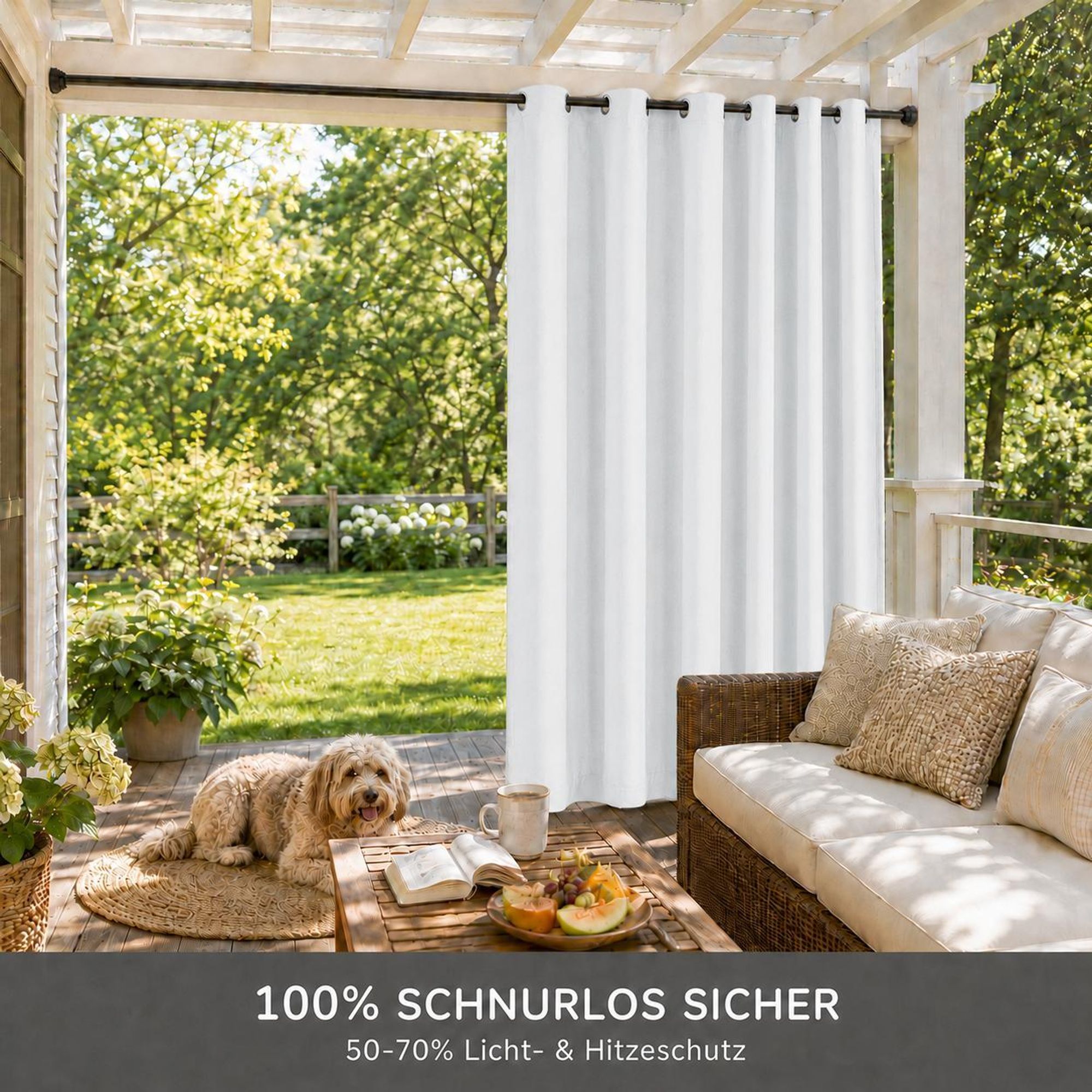 1x Garden Outdoor Vorhang Wetterfest Mit ösen Wasserdicht extra breite Privatsphäre UV-Schutz für Balkon Terrasse Patio Pavillon, 180x213cm, Weiß