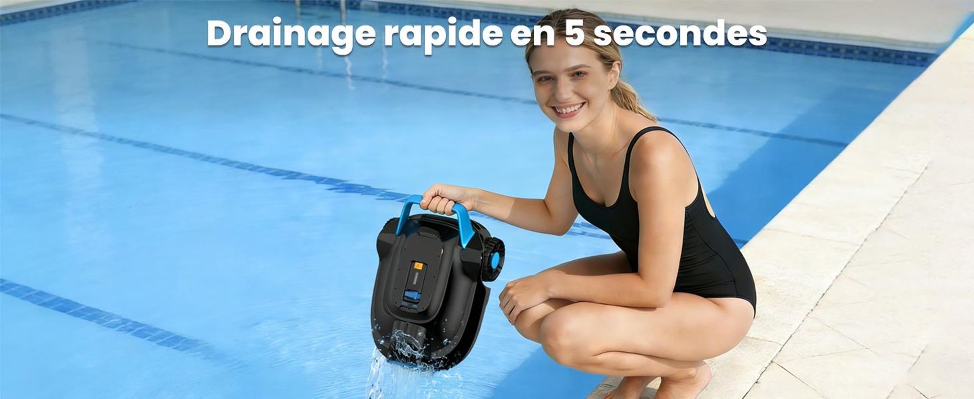Robot de piscine AIRROBO CP02, débit de 3 000 L/h, autonomie de 120 minutes, fonction de retour automatique à la station d'accueil