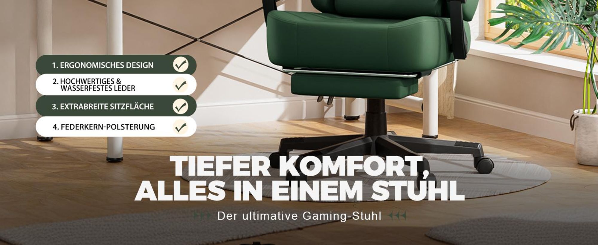 GTPLAYER Gaming Stuhl Ergonomischer Gaming Sessel Schreibtischstuhl Bürostuhl mit Kunstleder Federsitzkissen, Verbindungsarmlehnen, mit Fußstütze