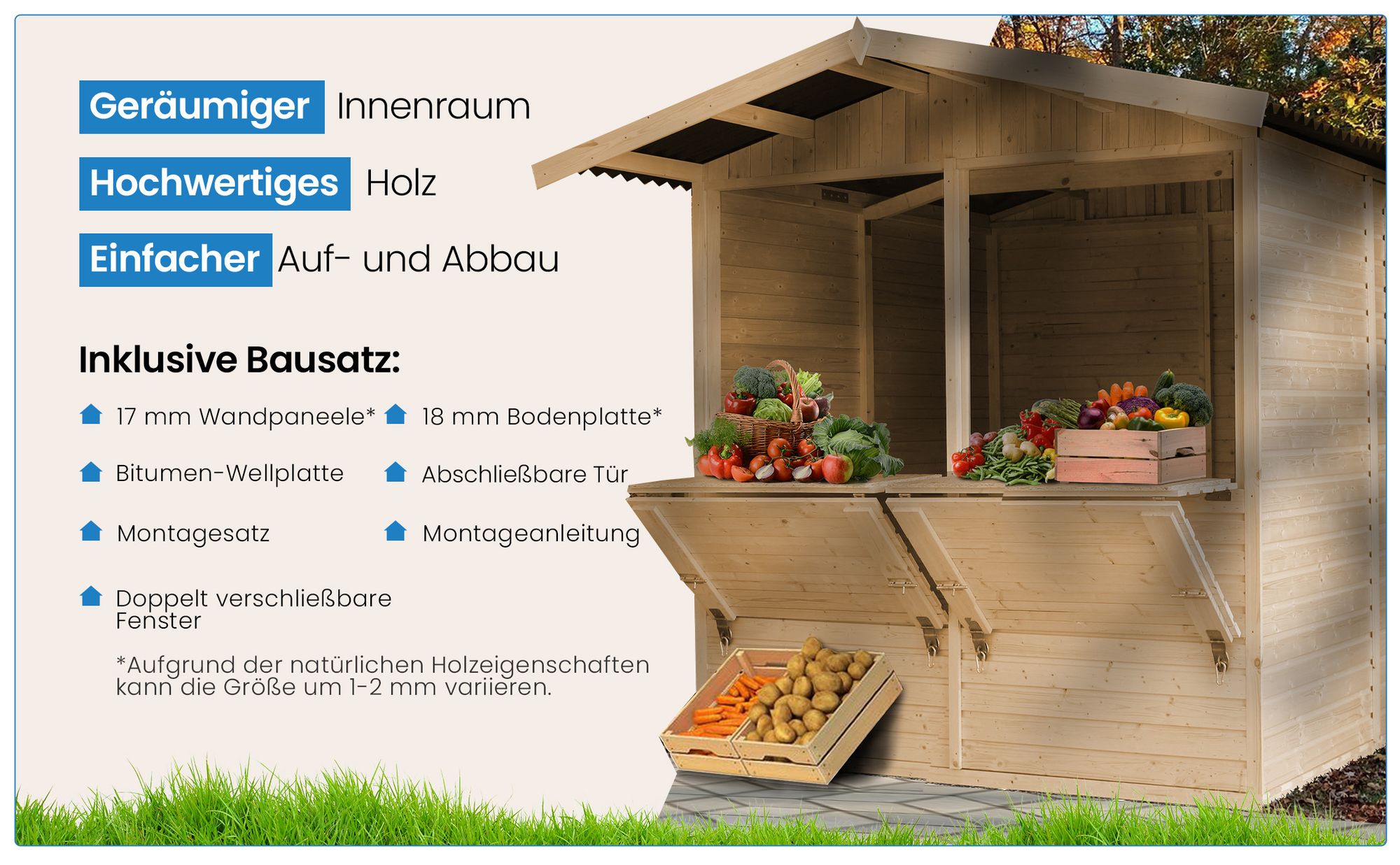 TIMBELA M149 - H232x253x263/4m2, große multifunktionale Garten-Bar Verkaufshütte Verkaufsstände aus Holz