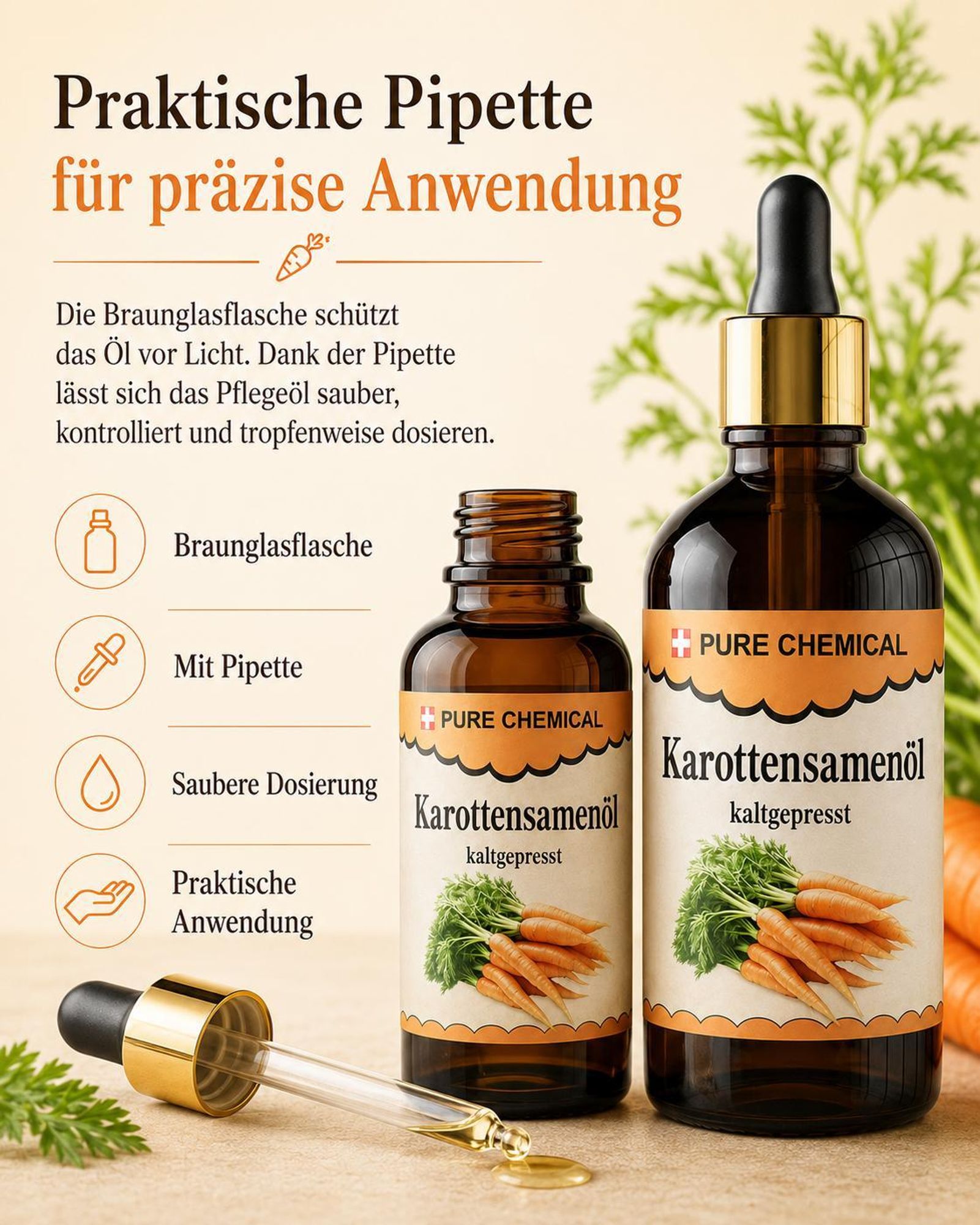 PURE CHEMICAL | Karottenkernöl | unraffiniert | kaltgepresst | 100 ml