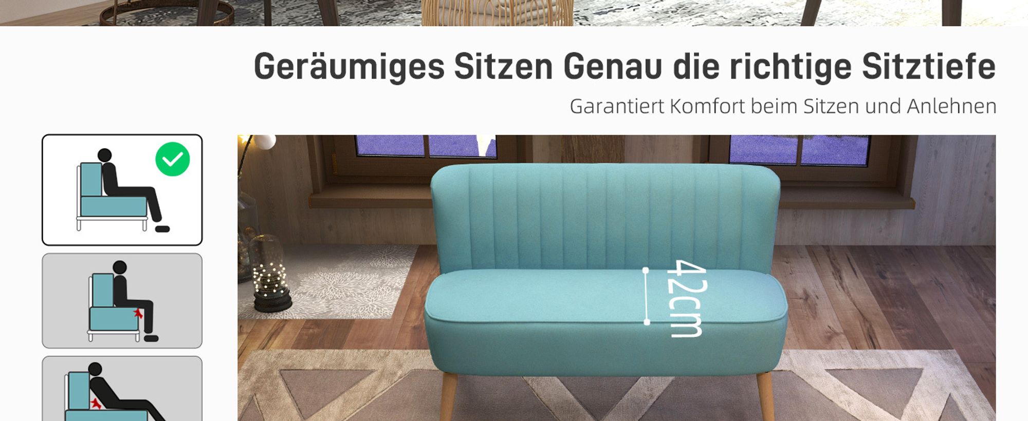 HOMCOM 2-Sitzer Stoffsofa Polstersofa Doppelsofa Sitzmöbel Loungesofa Holz Samtartiges Polyster Schaumstoff Grün 117 x 56,5 x 77 cm