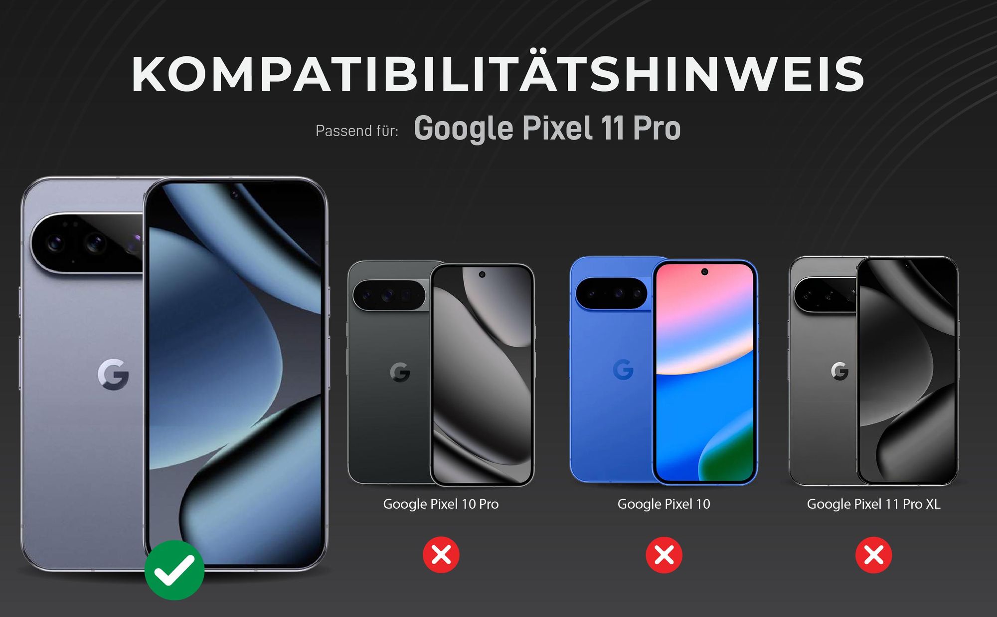 Kompatibilitätshinweise Kameraglas für Google Pixel 11 Pro