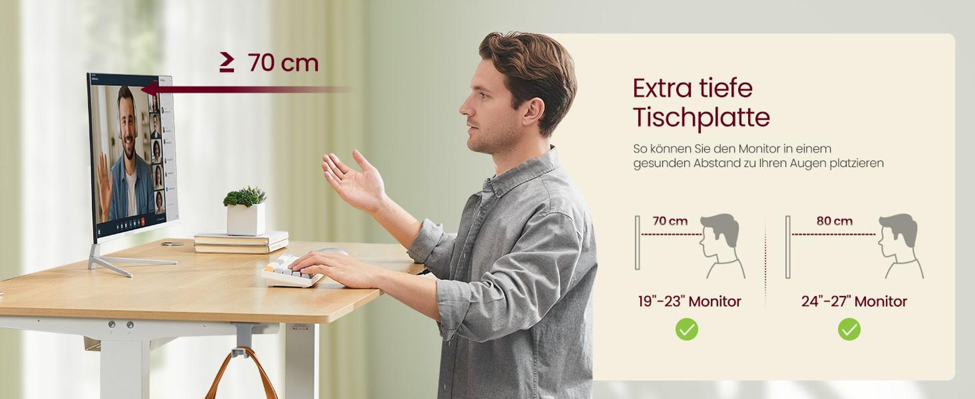 VASAGLE Höhenverstellbarer Schreibtisch, 160 cm, USB-C-Anschluss, Ablage für Steckdosenleiste, Erinnerung bei langem Sitzen, 3 Speichertasten