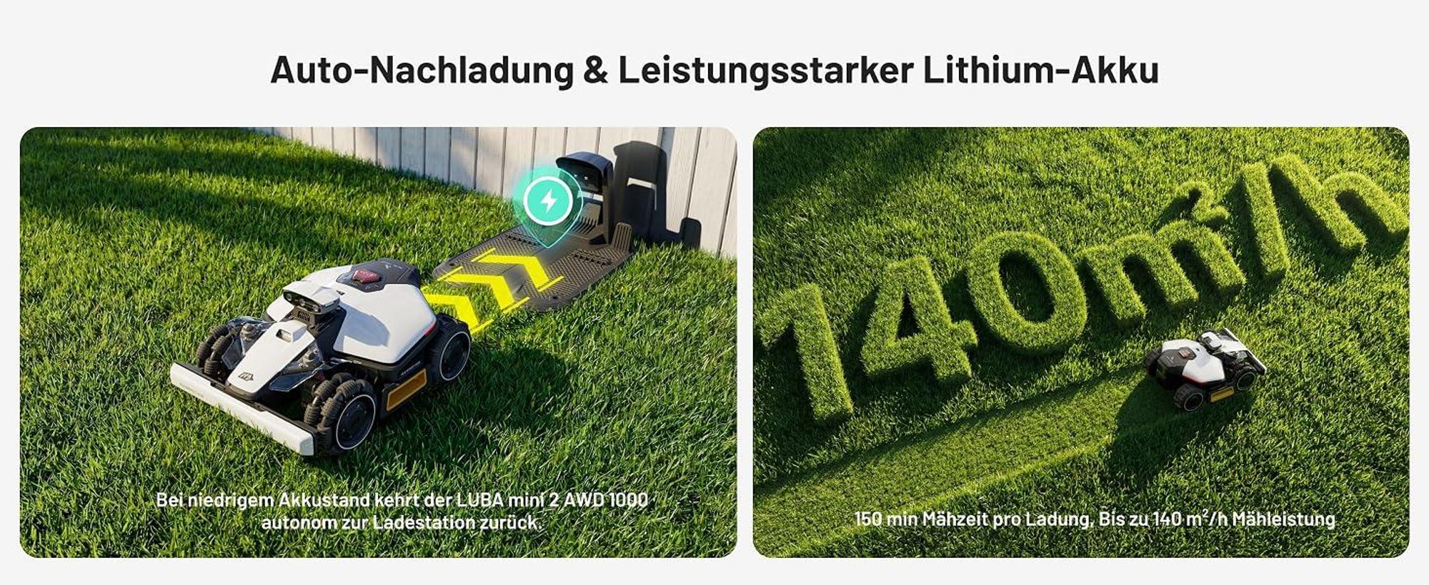 Mähroboter Mammotion LUBA Mini 2 AWD 1000 mit Garage, Waschständer, ohne Kabel, bis 1000 m², Randmähen, DropMow, Auto-Kartierung, 4G-Modul, APP