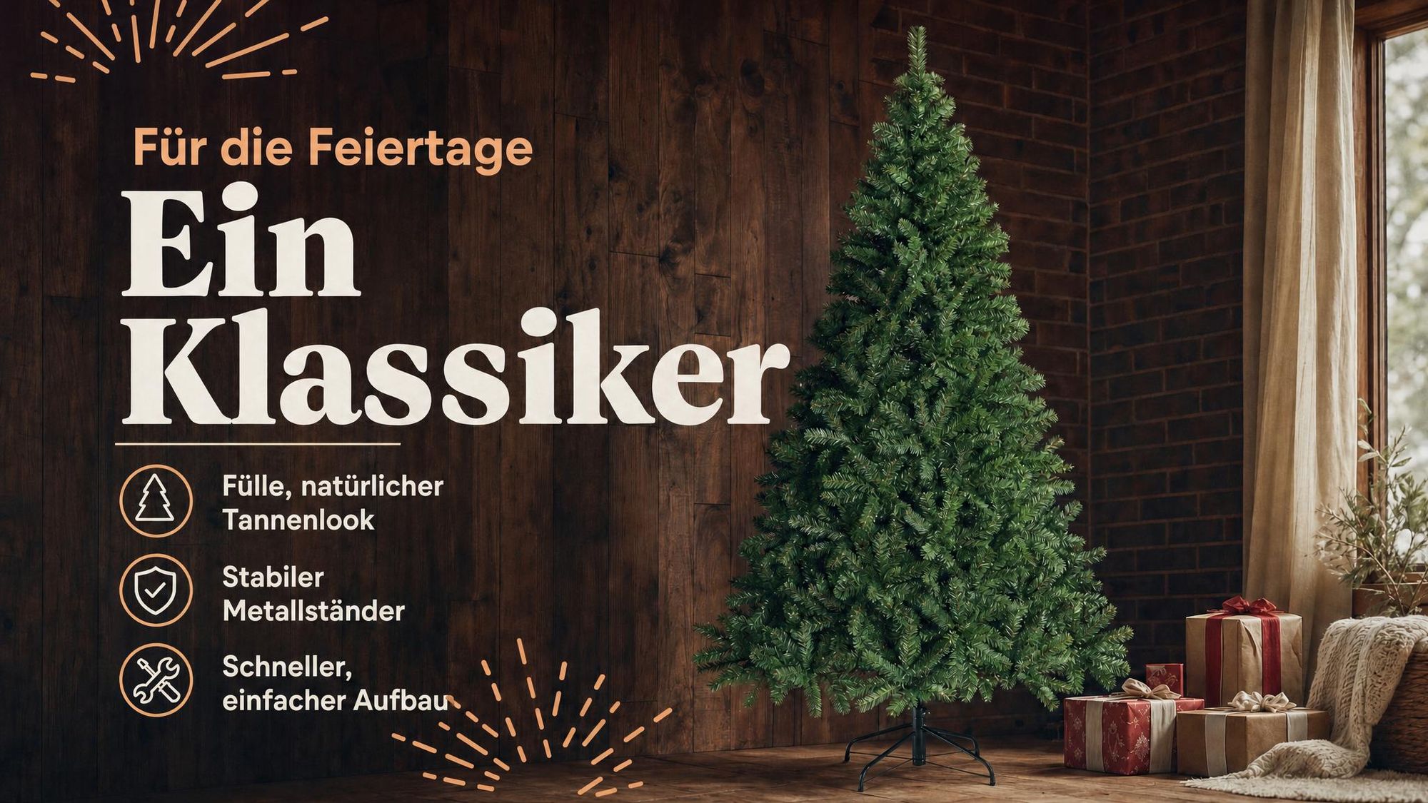 180 cm Künstlicher Weihnachtsbaum mit 1000 grünen Spitzen, Metallständer, Nordmanntanne, PVC Tannenbaum Naturgetreu Tannenbaum