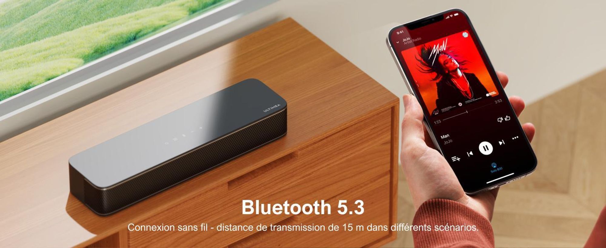 Barre de son ULTIMEA 2.1 canaux pour téléviseur avec basses réglables,via application, barre de son tout-en-un, haut-parleur TV Bluetooth 5.4, Poseidon M20