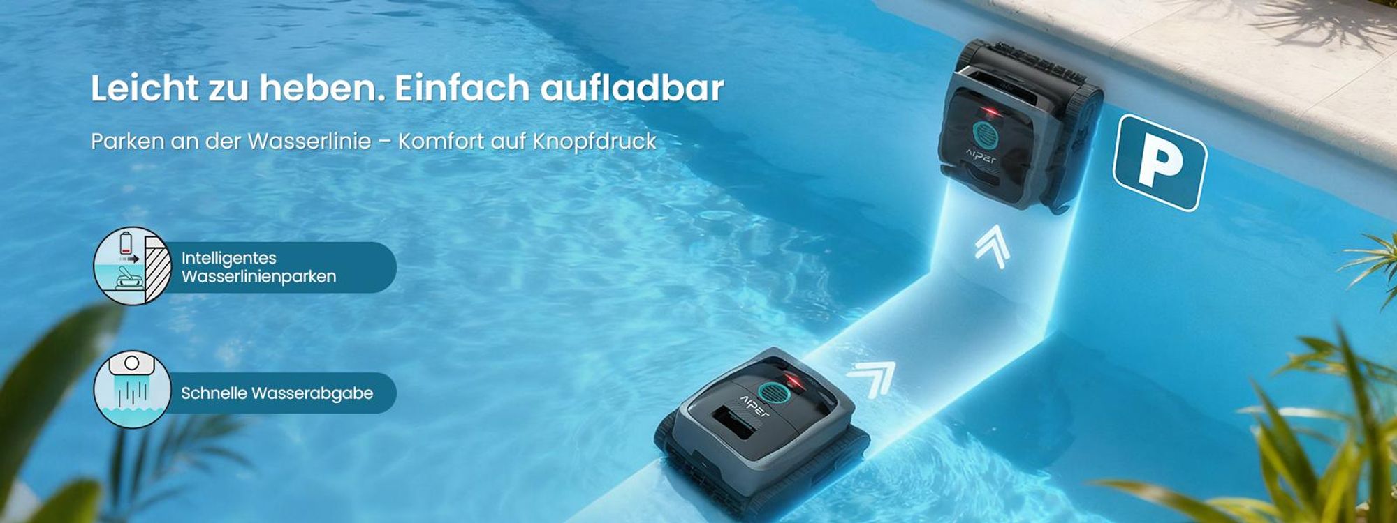 AIPER Scuba S3 Poolroboter Wand und Boden, Wasserlinien-Parkfunktion, Intelligente Sensor-Navigation