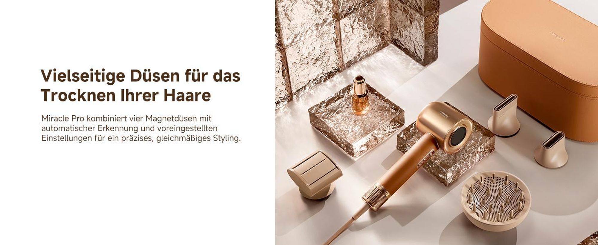 Dreame Miracle Pro Haartrockner,Rotlicht-Kopfhautpflege,Haarpflege mit negativen Ionen,130K U/min,4 Temperaturstufen,2 Gebläsestufen,Ledergriff,Gold