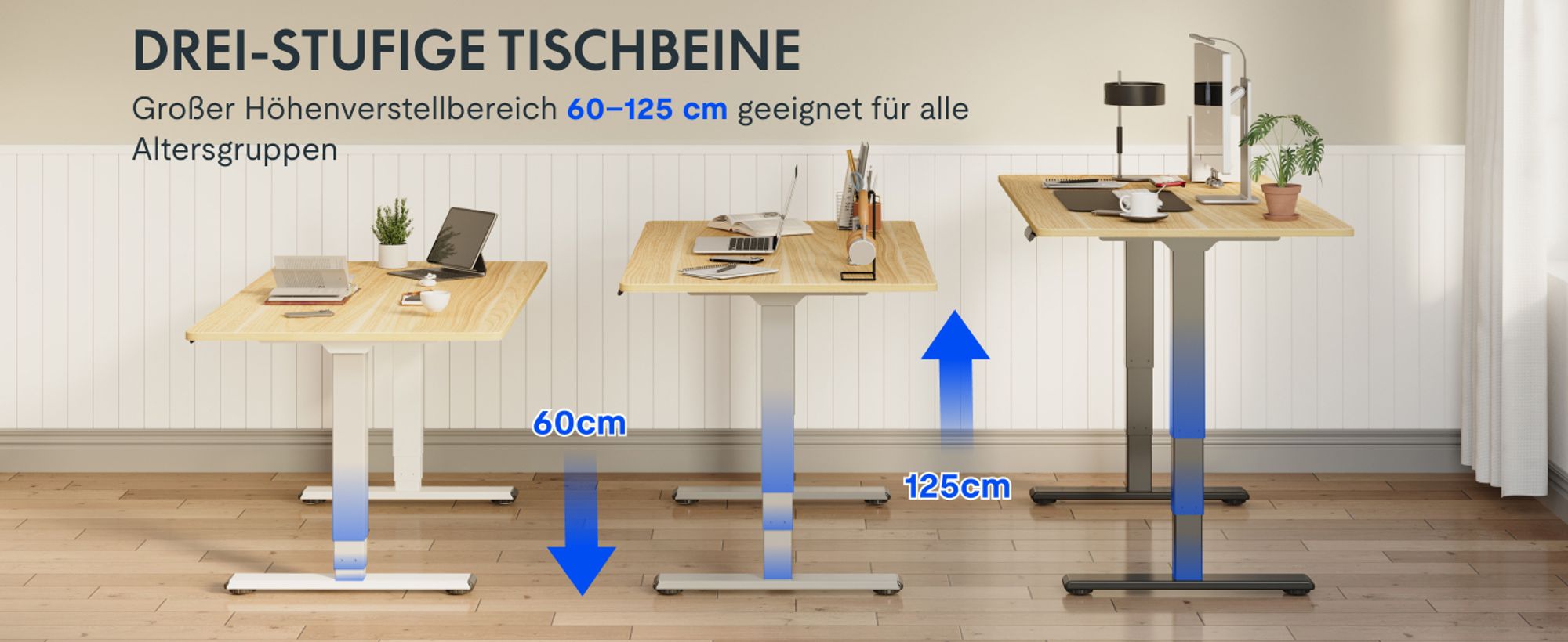 FlexiSpot höhenverstellbarer Schreibtisch elektrisch 120x80cm mit Dualmotor, 25MM einteiliger Tischplatte&3-fach Teleskop EC5 LITE (Weiß)
