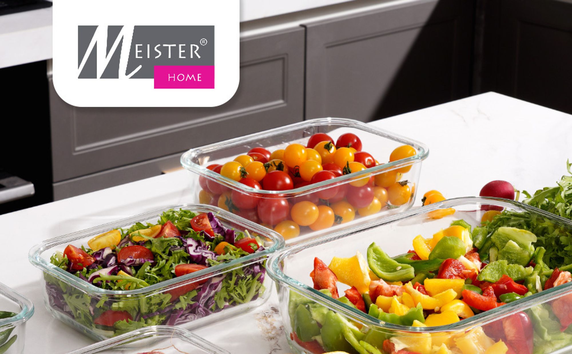 Meisterhome® Frischhaltedosen Glas - Ofenschalen Set – Mit Deckel - Aufbewahrungsbox - Ofen – Meal Prep Behälter - 5-teiliges Set - Luftdicht - Frisch